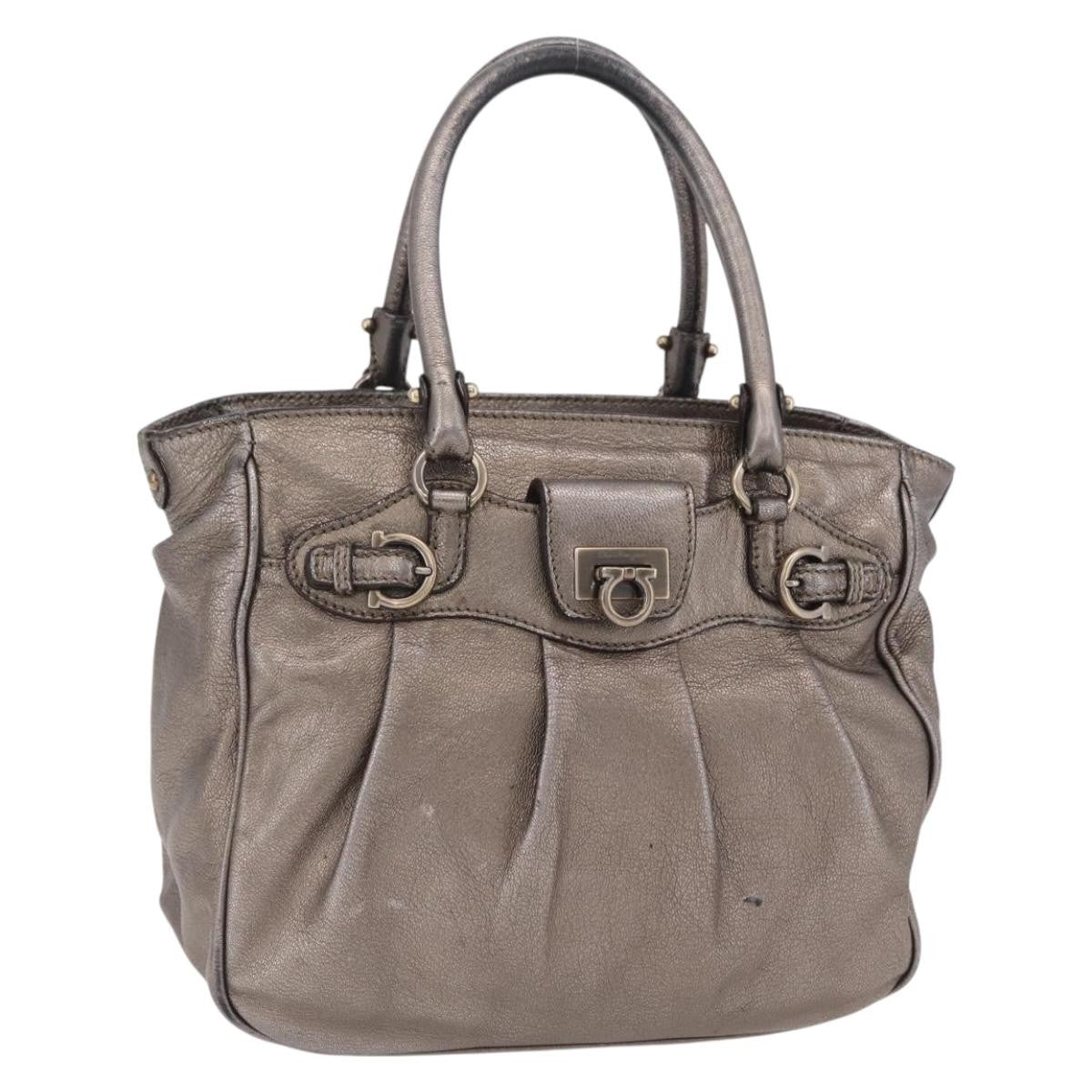 Salvatore Ferragamo Gancini Top Handle Leather Silver Leather Handbag (Pre-Owned)