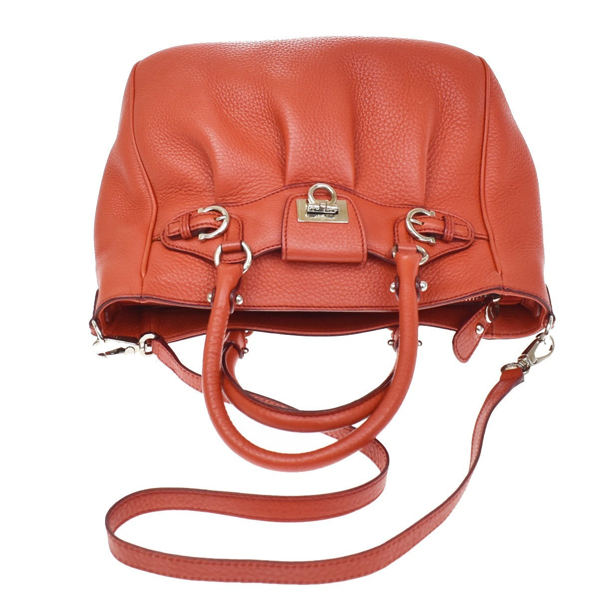 Salvatore Ferragamo Gancini Handle Leather Orange Leather Tote Bag Bag (Pre-Owned)