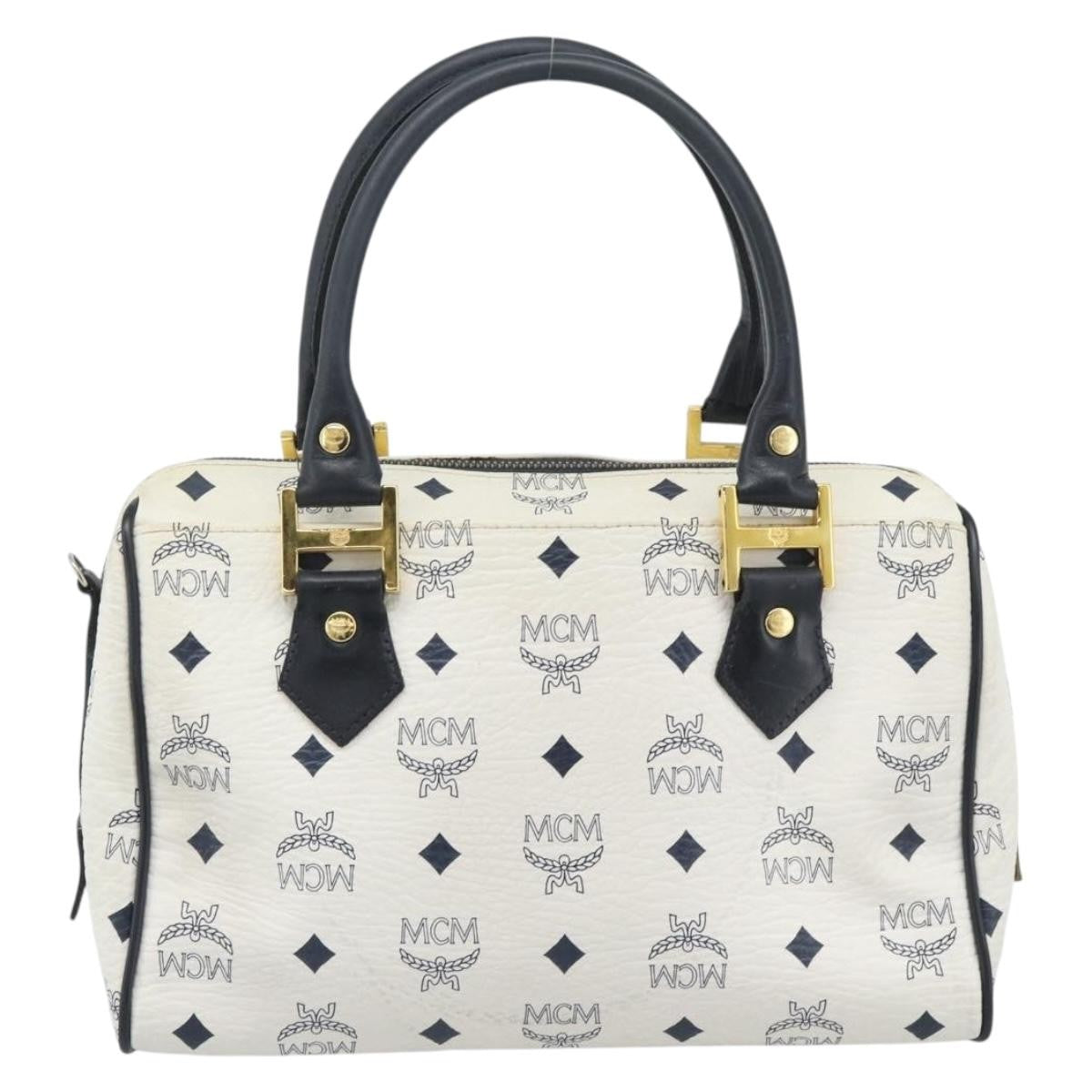 MCM Visetos Logogramme Leather White Leather Handbag (Pre-Owned)
