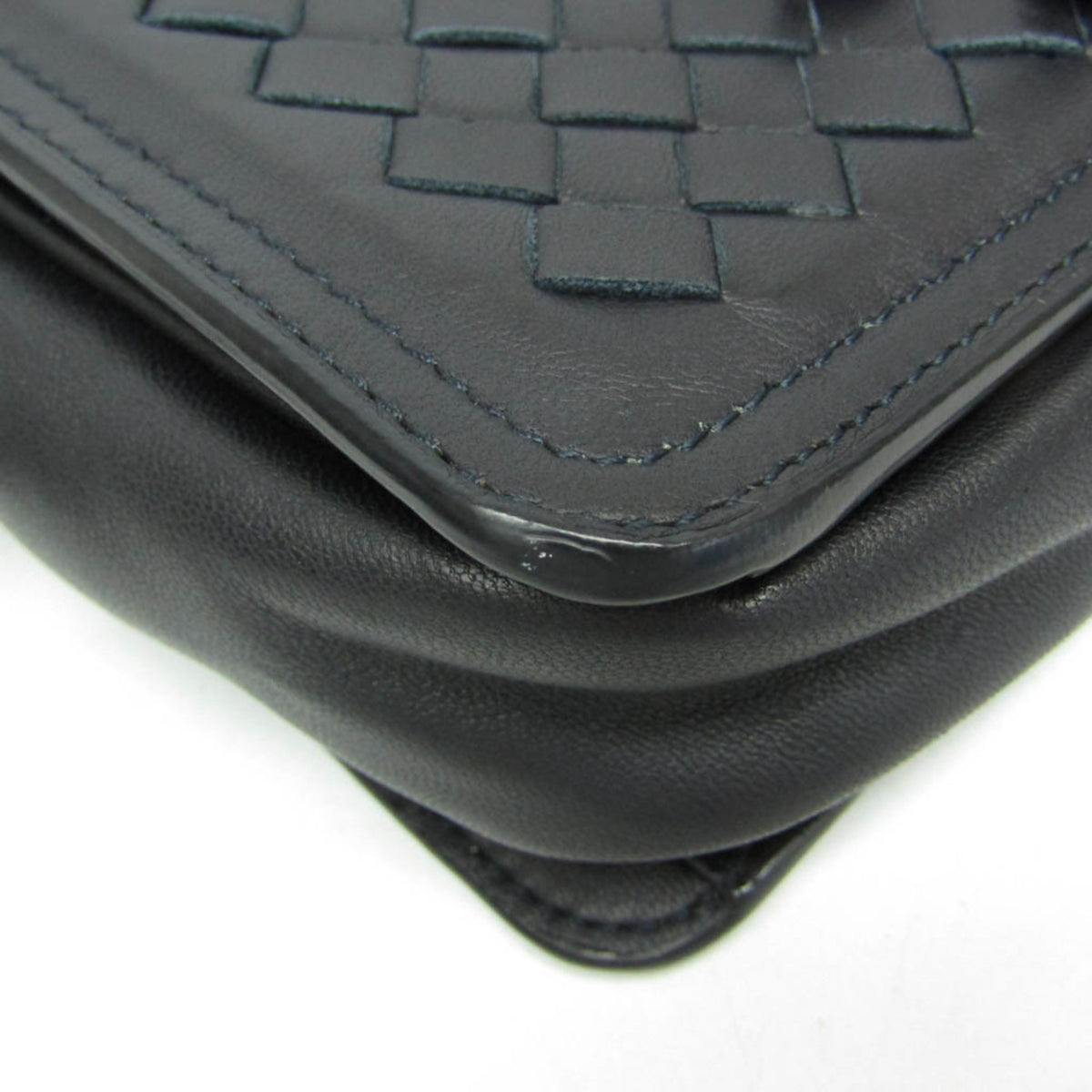 Bottega Veneta Belt Flap Camera Intrecciato Nappa Navy Leather Shoulder Bag Bag (Pre-Owned)