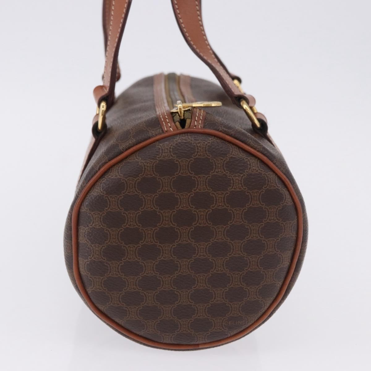 Celine Vintage Barrel Macadam Canvas & Leather Brown Pvc Handbag (Pre-Owned)