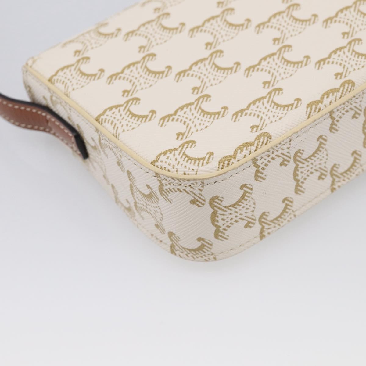 Celine Triomphe East-West Triomphe Coated Canvas White Leather Shoulder Bag Bag (Pre-Owned)