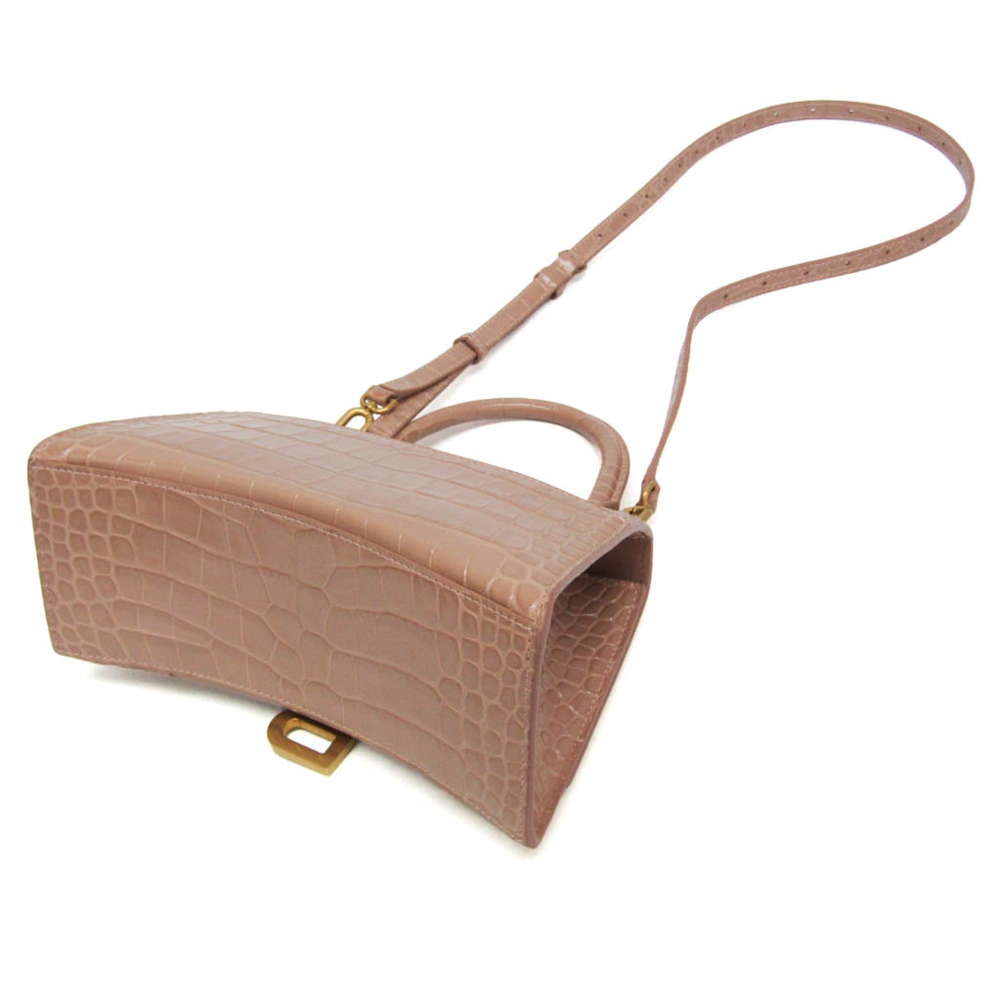 Balenciaga Hourglass Crocodile Embossed Pink Leather Handbag (Pre-Owned)