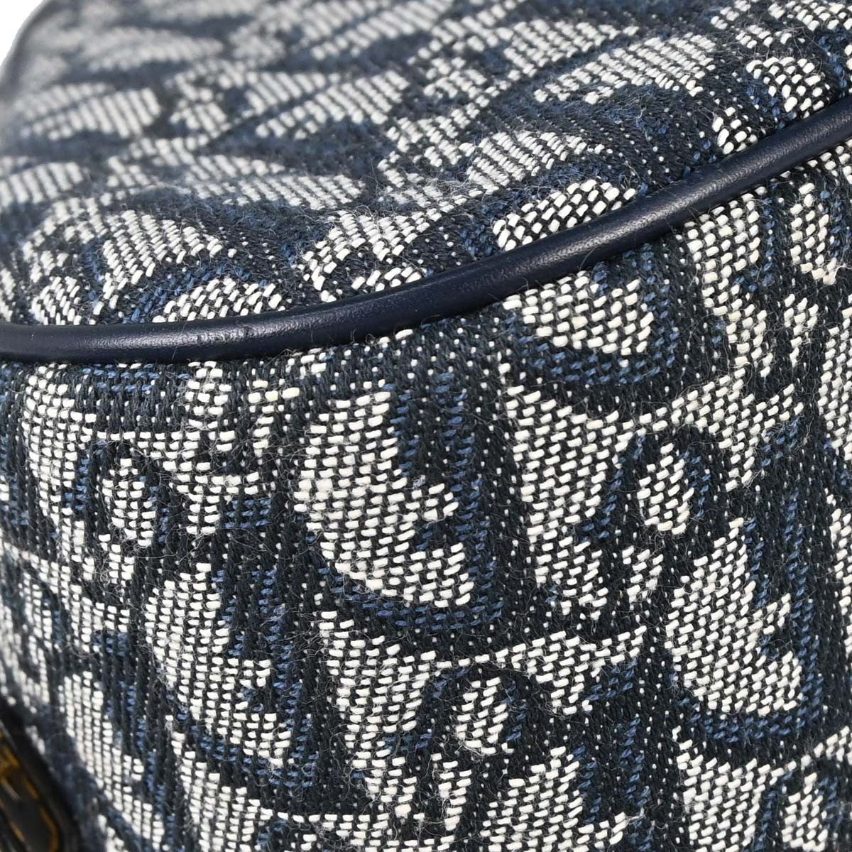 Christian Dior Vintage Saddle Bowler Diorissimo Canvas Navy Canvas Handbag (Pre-Owned)
