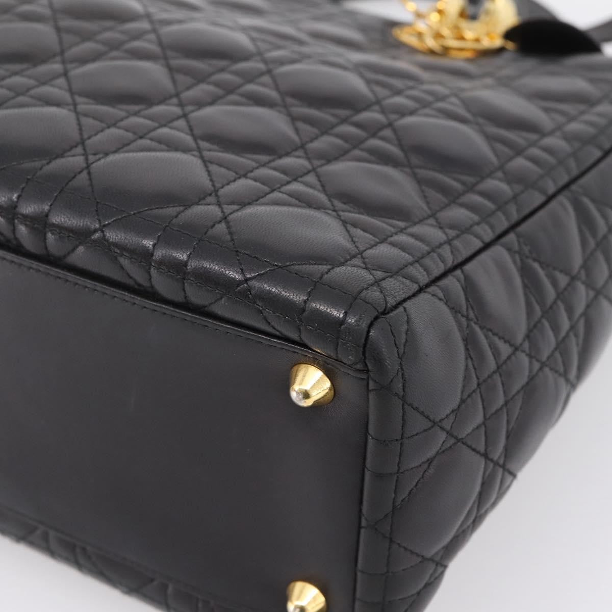 Christian Dior Vintage Lady Dior Cannage Quilt Lambskin Black Leather Handbag (Pre-Owned)
