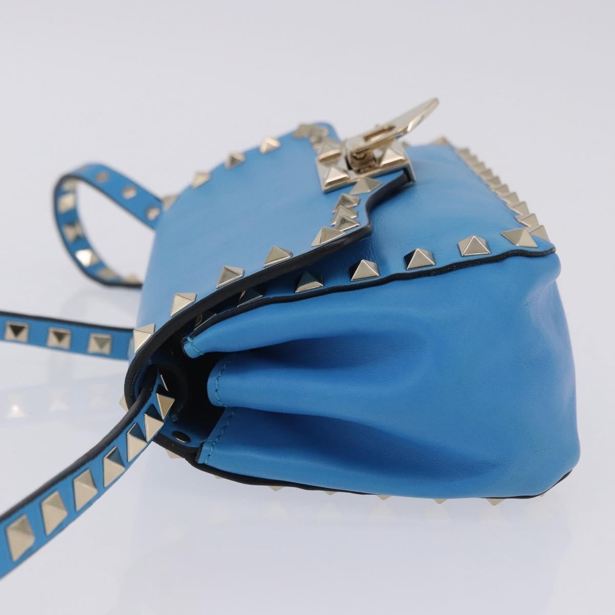 Valentino Garavani Rockstud Flip Lock Compartment Leather Blue Leather Shoulder Bag Bag (Pre-Owned)