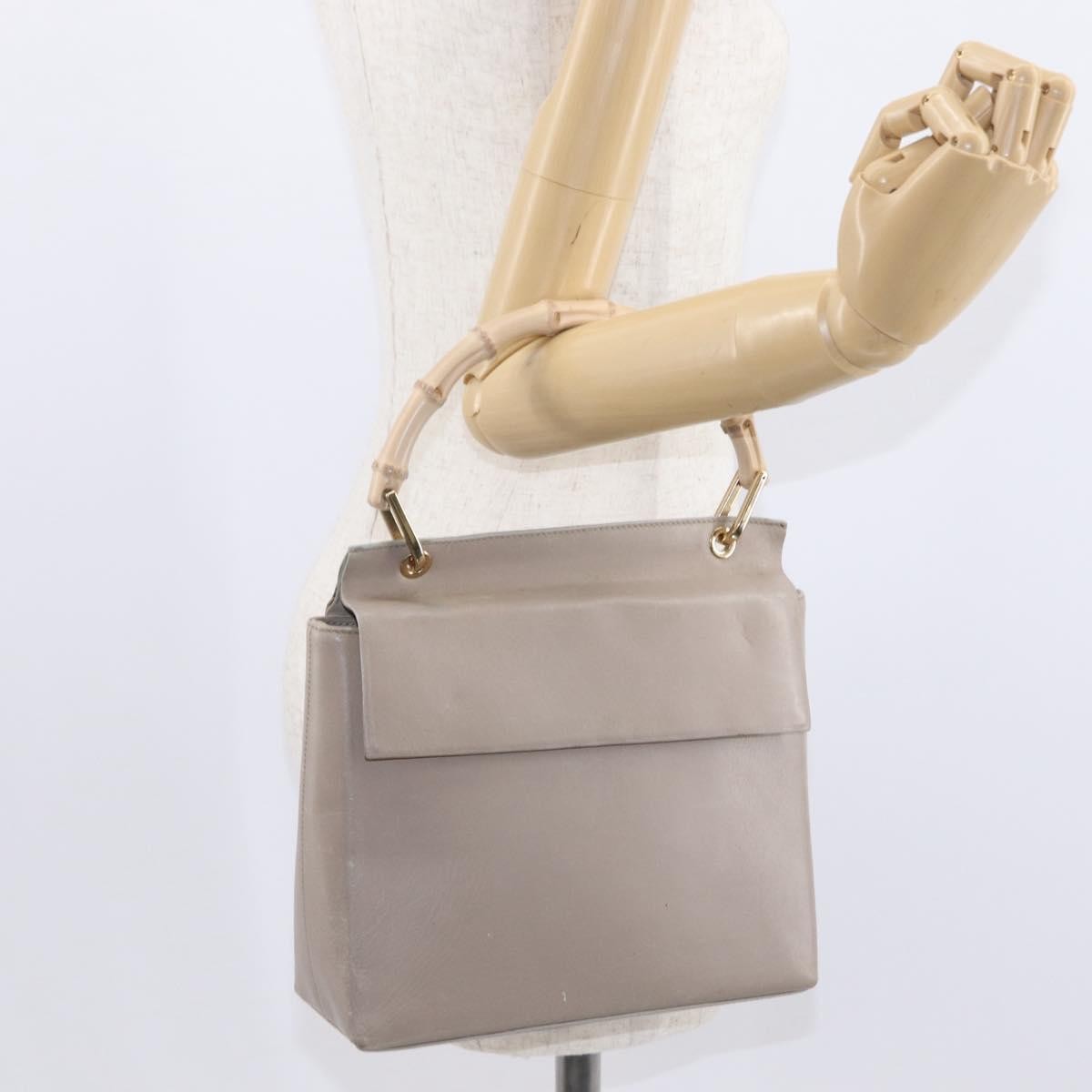Gucci Vintage Bamboo Handle Leather Beige Leather Handbag (Pre-Owned)
