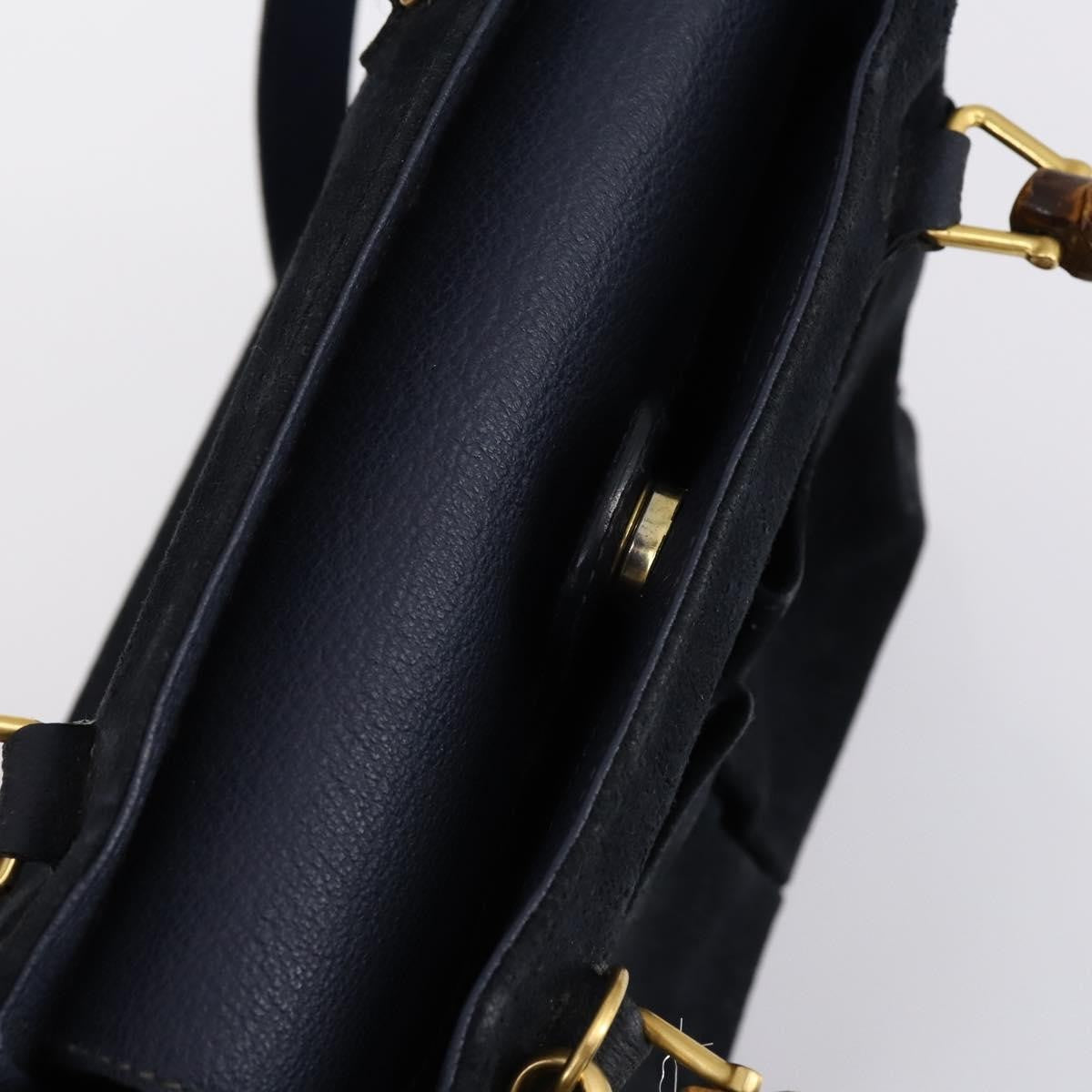 Gucci Vintage Bamboo Handle Suede Navy Suede Handbag (Pre-Owned)