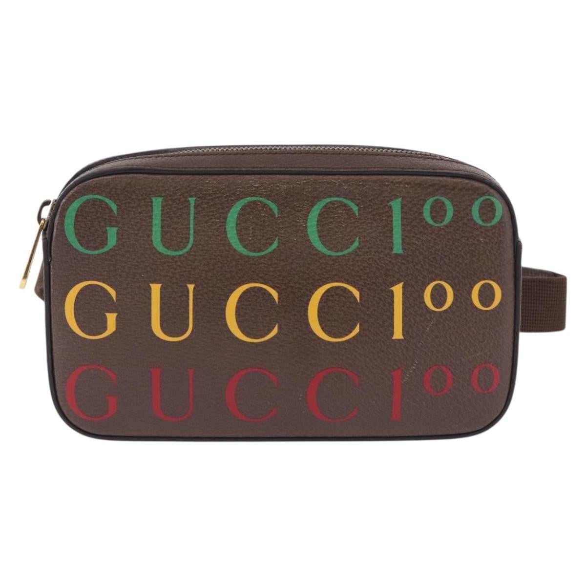 Gucci Aria 100Th Anniversary Belt Printed Leather Brown Leather Clutche & Pouche Bag (Pre-Owned)
