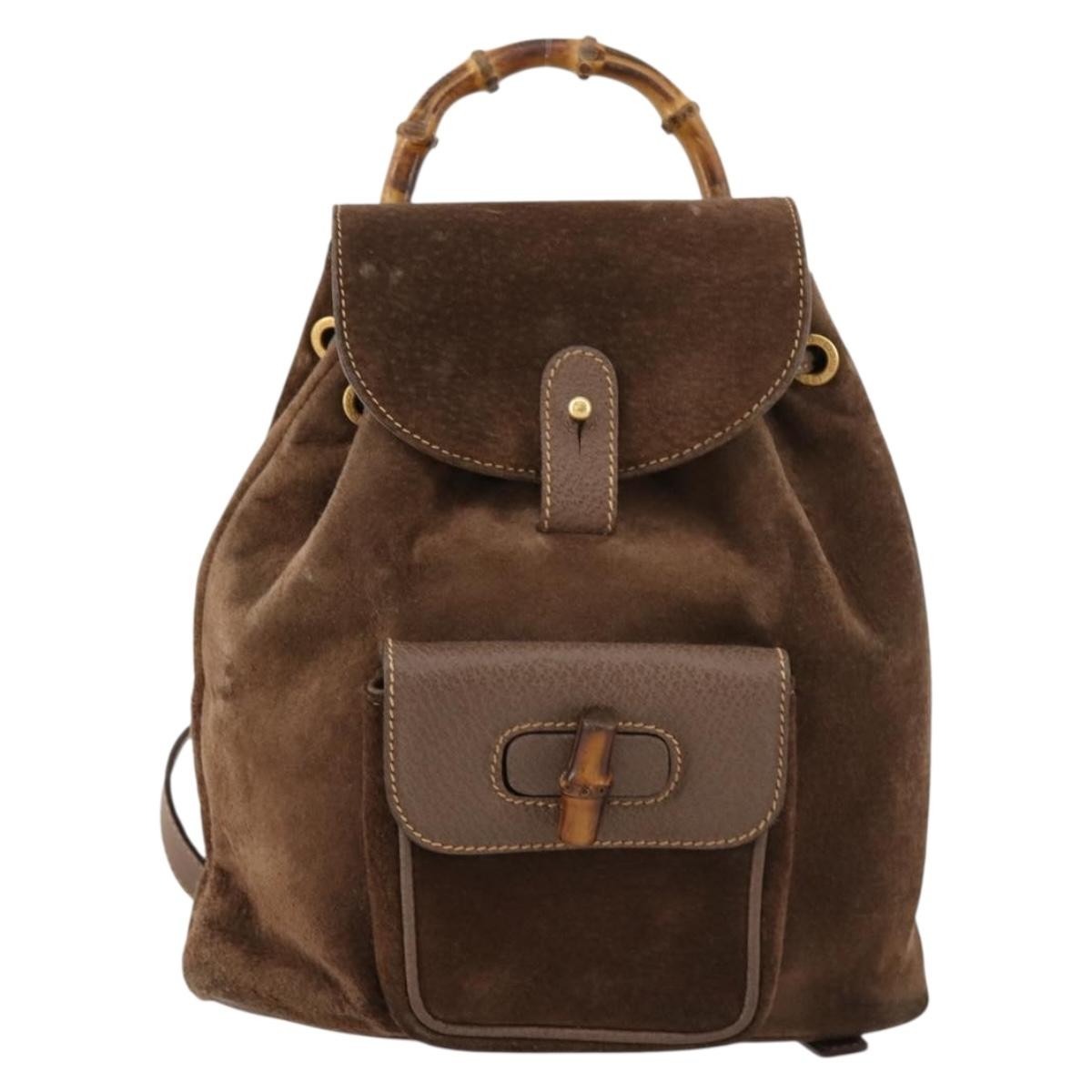 Gucci Gucci Bamboo Daim Brown Suede Backpack Bag (Pre-Owned)