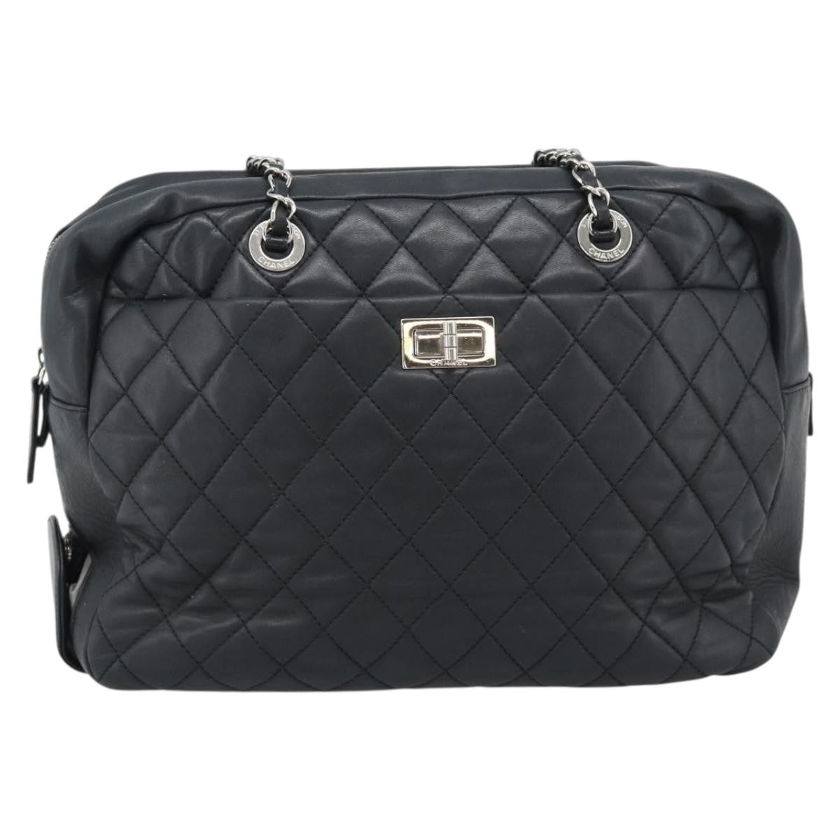 Chanel Mademoiselle Chain Quilted Lambskin Black Leather Shoulder Bag Bag (Pre-Owned)