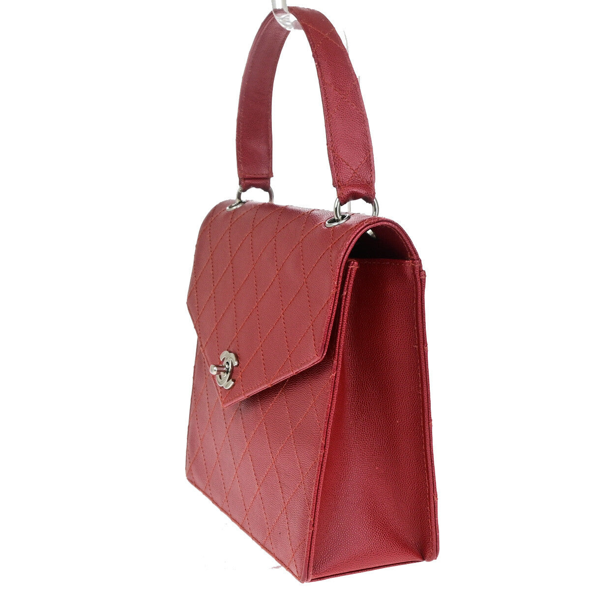 Chanel Vintage Cc Flap Top Handle Calfskin Leather Red Calfskin Bag (Pre-Owned)