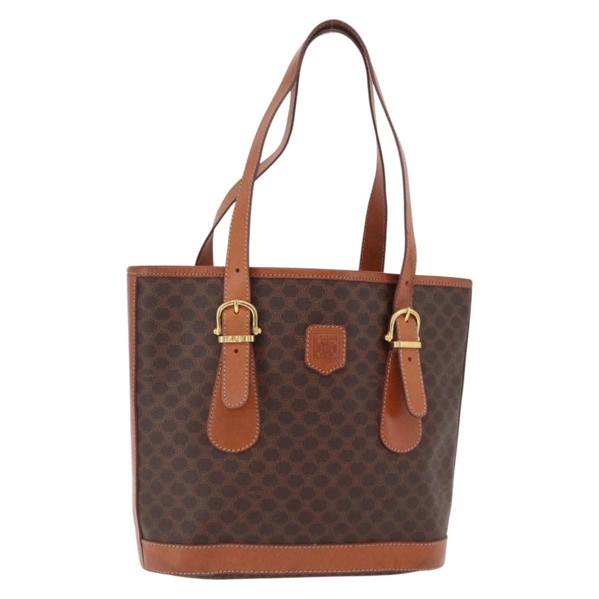 Celine Vintage Macadam Shopper Coated Canvas Brown Canvas Tote Bag Bag (Pre-Owned)
