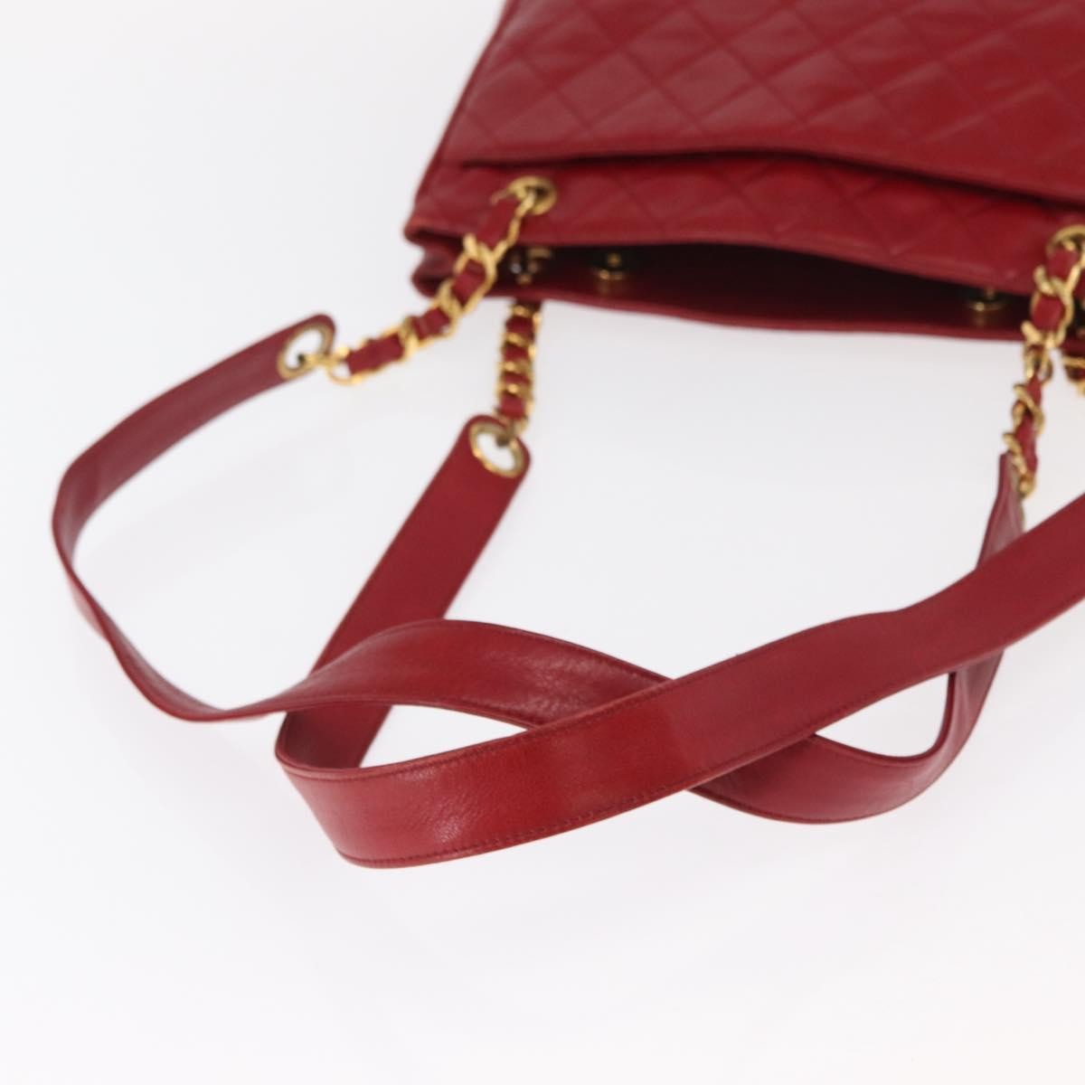 Chanel Vintage Slit Pocket Quilted Lambskin Red Leather Shoulder Bag Bag (Pre-Owned)