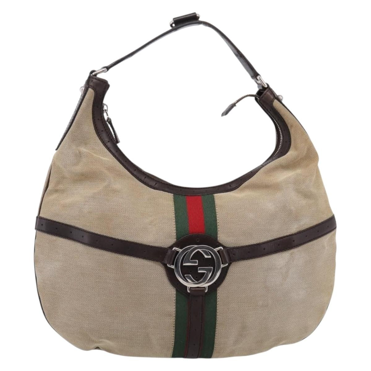 Gucci Reins Web Hobo Canvas Beige Canvas Shoulder Bag Bag (Pre-Owned)