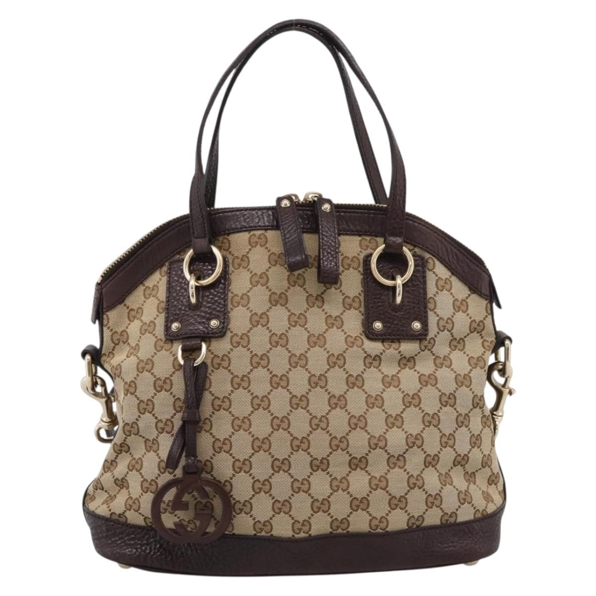 Gucci Britt Convertible Dome Satchel Gg Canvas Beige Canvas Handbag (Pre-Owned)