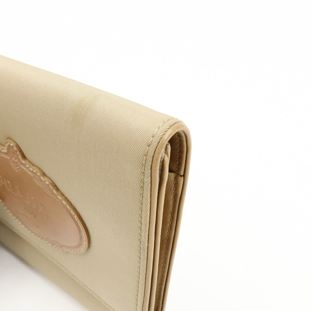 Prada Trifold Compact Saffiano Leather Beige Nylon Wallets Accessory (Pre-Owned)