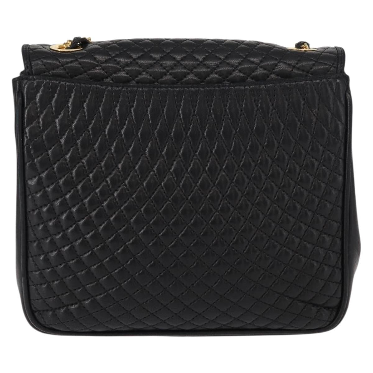 Bally Vintage Chain Quilted Leather Black Leather Shoulder Bag Bag (Pre-Owned)