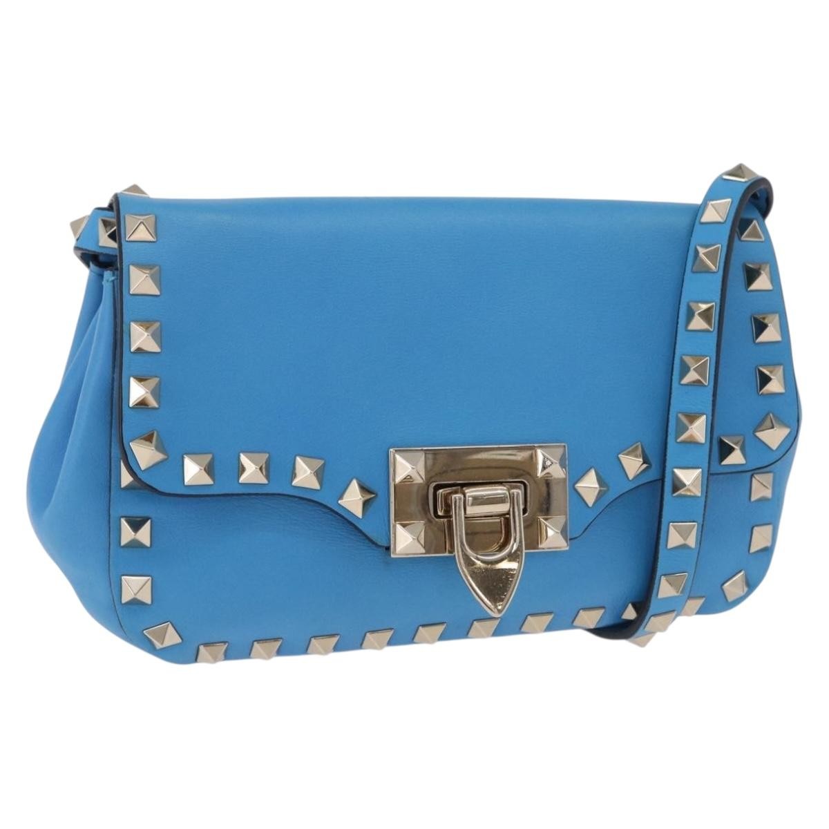 Valentino Garavani Rockstud Flip Lock Compartment Leather Blue Leather Shoulder Bag Bag (Pre-Owned)