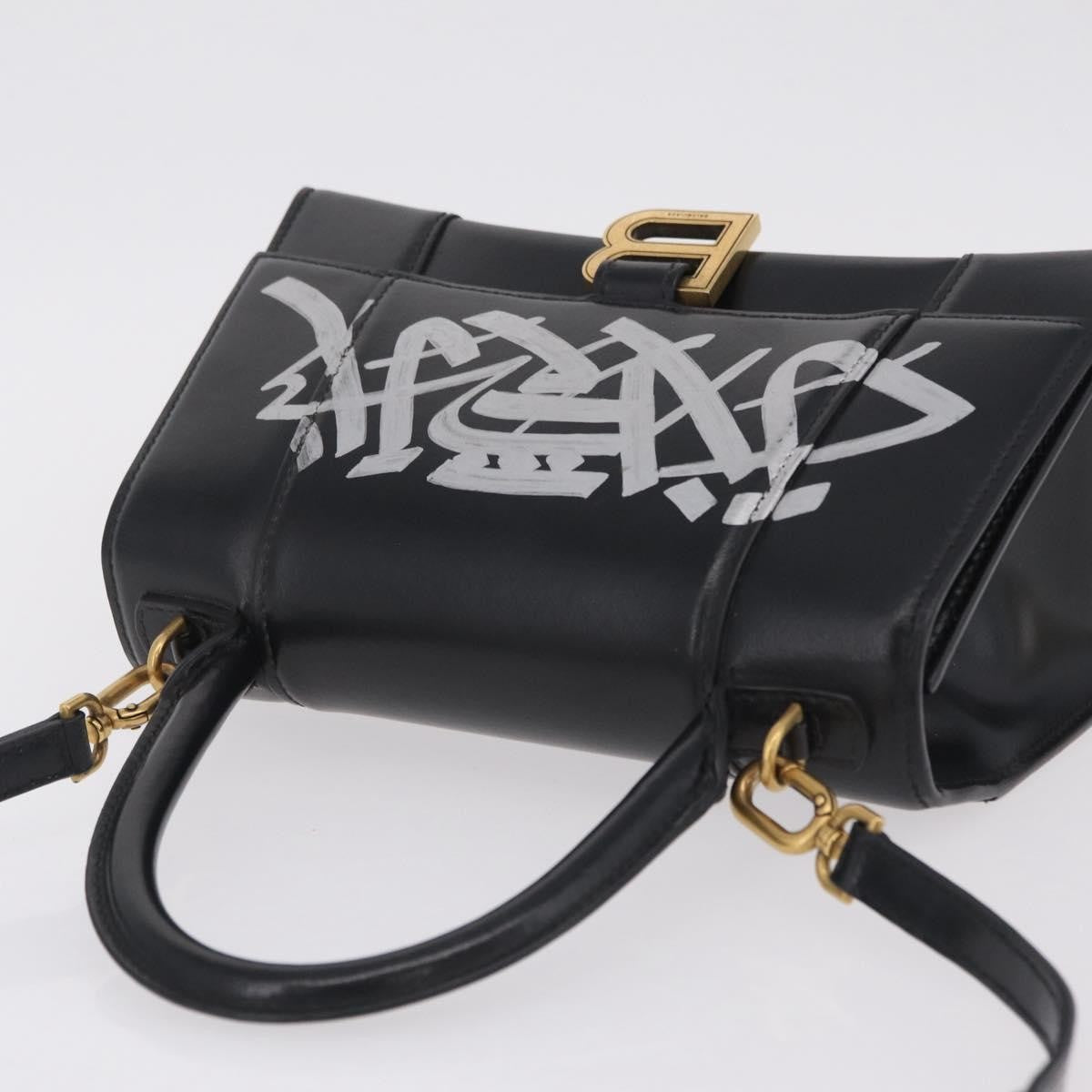 Balenciaga Graffiti Hourglass Top Handle Leather Black Leather Handbag (Pre-Owned)