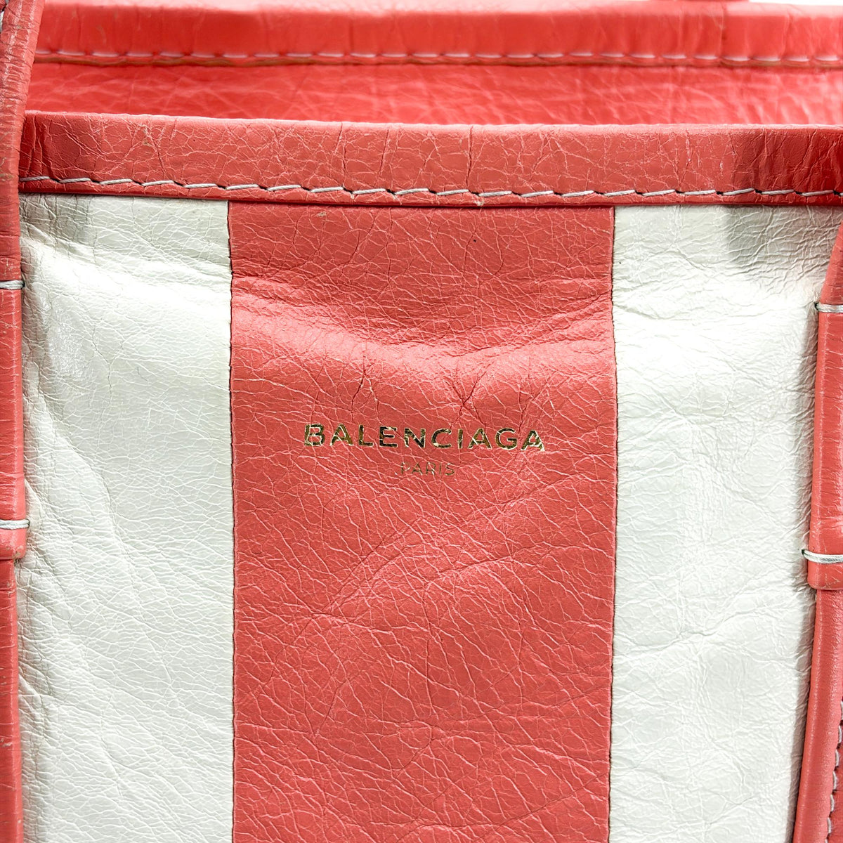 Balenciaga Bazar Striped Leather White Leather Tote Bag Bag (Pre-Owned)