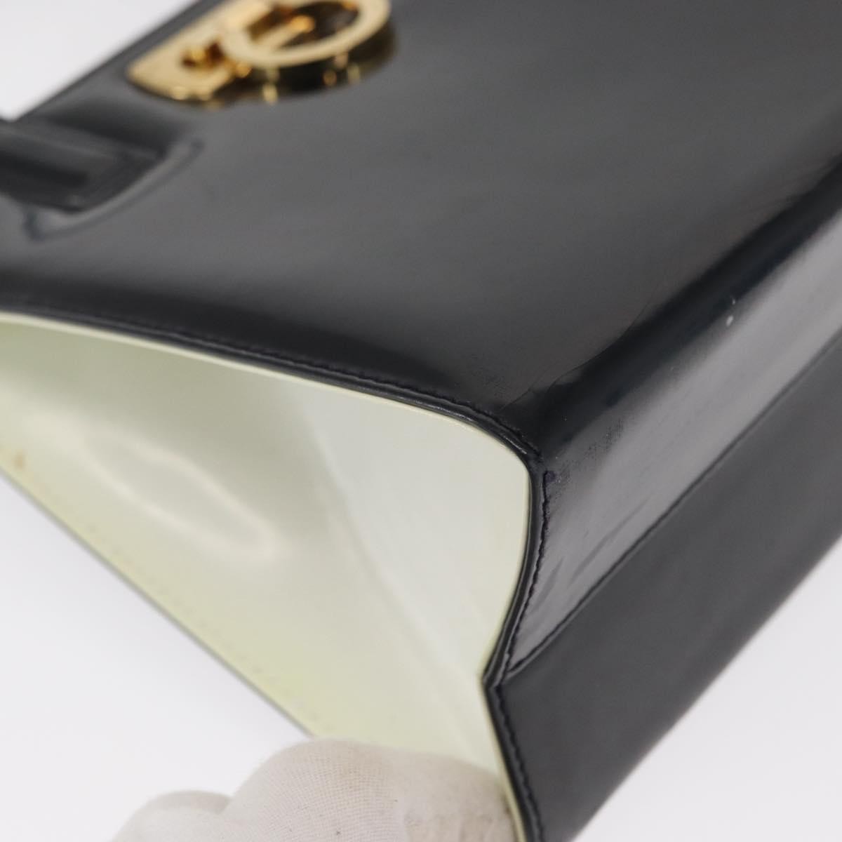 Salvatore Ferragamo Gancini Patent Leather Black Patent_Leather Handbag (Pre-Owned)