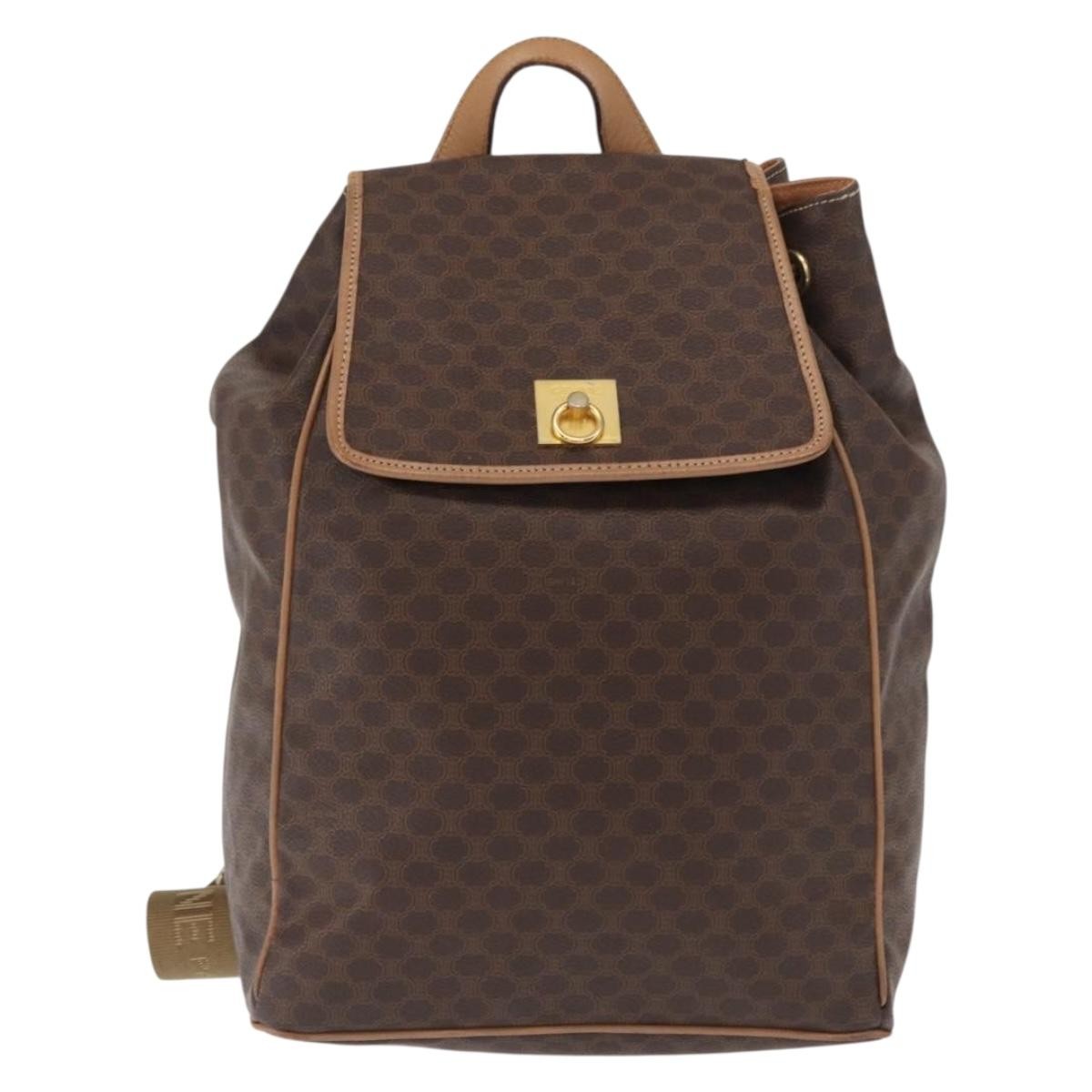 Celine Vintage Macadam Canvas And Leather Brown Canvas Backpack Bag (Pre-Owned)