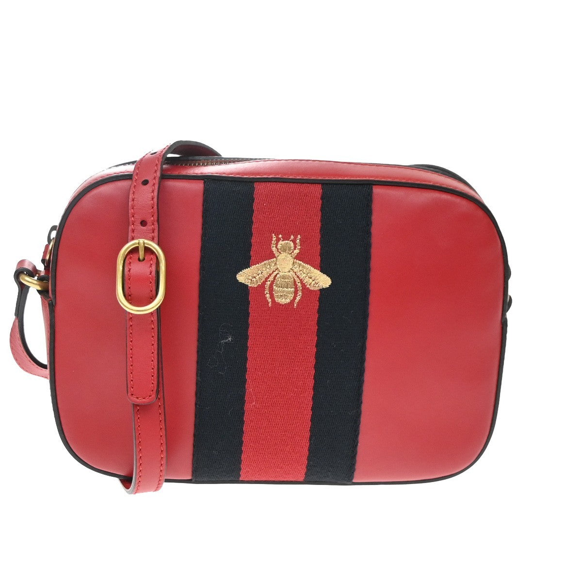 Gucci Bee Web Camera Leather Red Leather Shoulder Bag Bag (Pre-Owned)