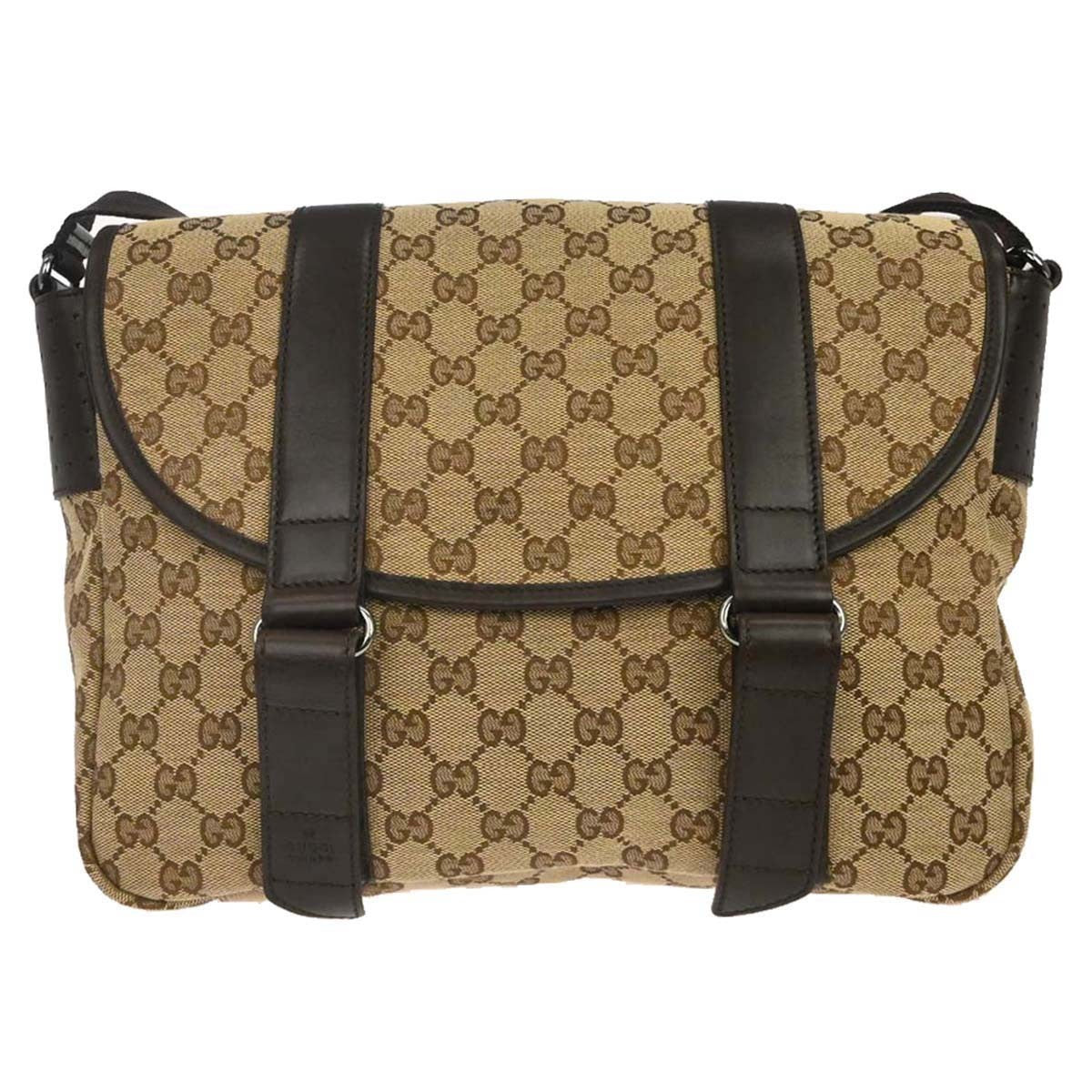 Gucci Buckle Messenger Gg Canvas Beige Canvas Handbag (Pre-Owned)