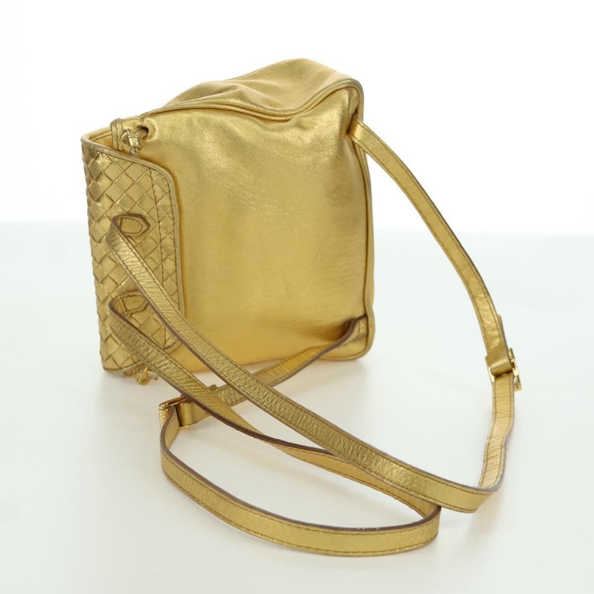 Bottega Veneta Backpack Leather With Intrecciato Gold Leather Backpack Bag (Pre-Owned)