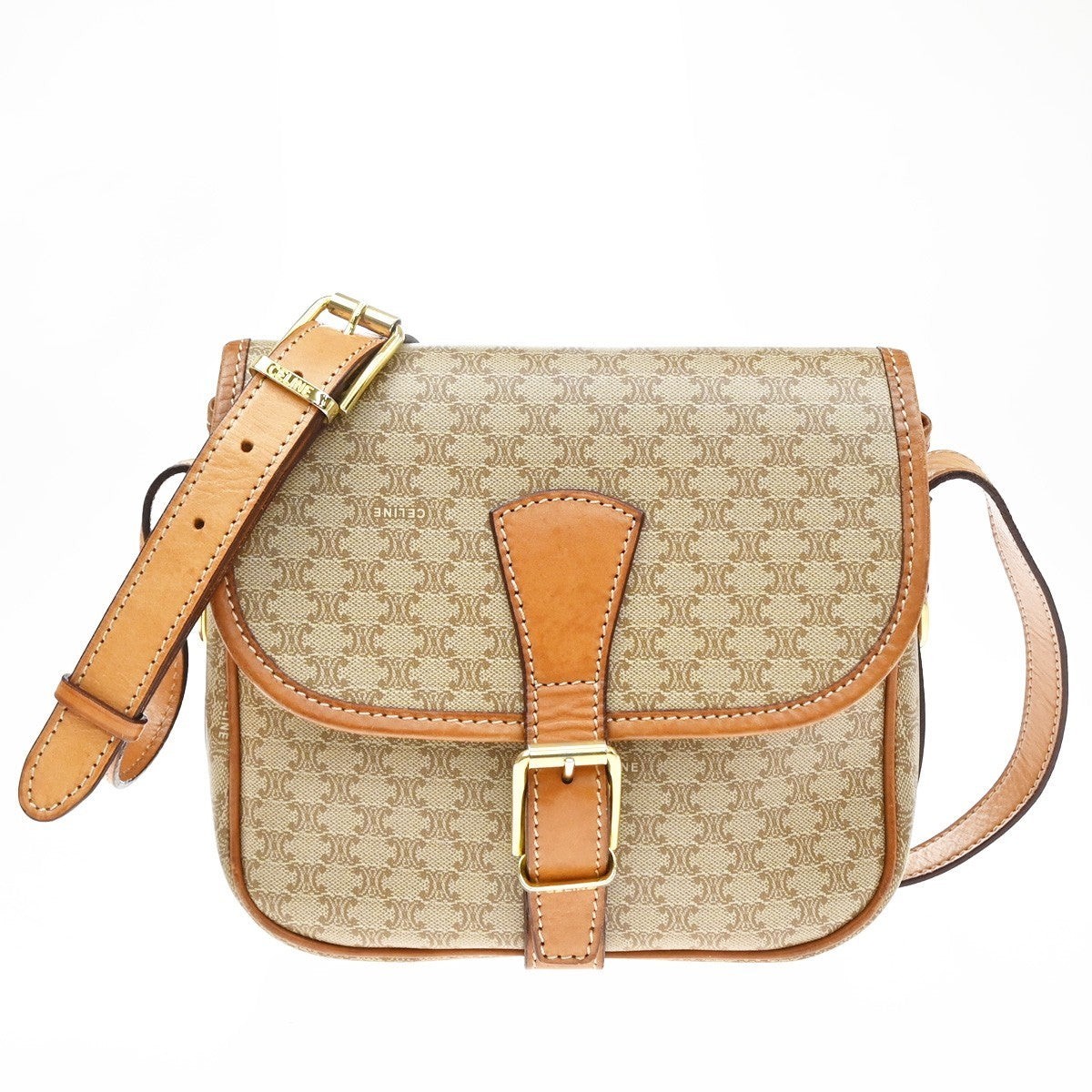 Celine Vintage Macadam Canvas And Leather Beige Canvas Shoulder Bag Bag (Pre-Owned)