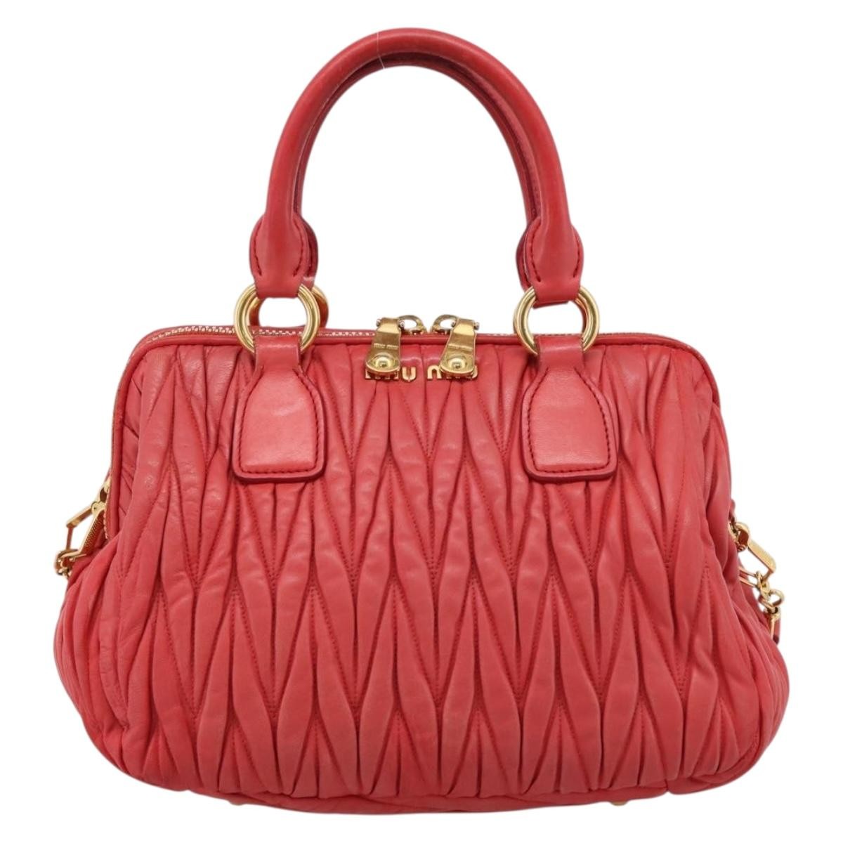 Miu Miu Madras Bowler Matelasse Leather Red Leather Handbag (Pre-Owned)
