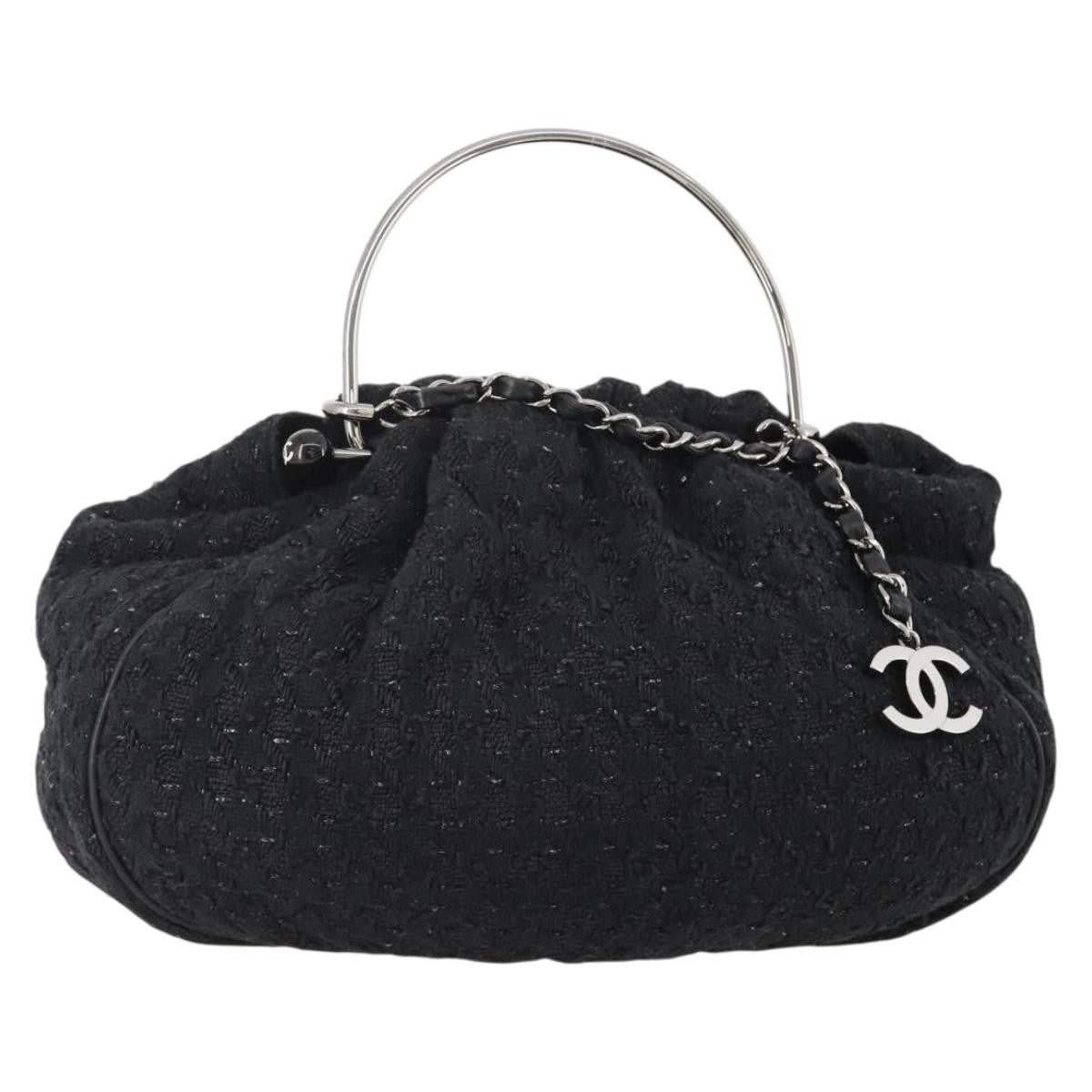 Chanel Knitting Satchel Boucle Tweed Black Tweed Handbag (Pre-Owned)
