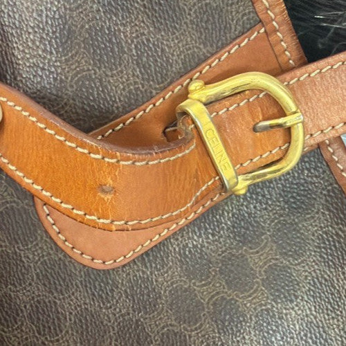 Celine Vintage Macadam Canvas And Leather Brown Canvas Tote Bag Bag (Pre-Owned)