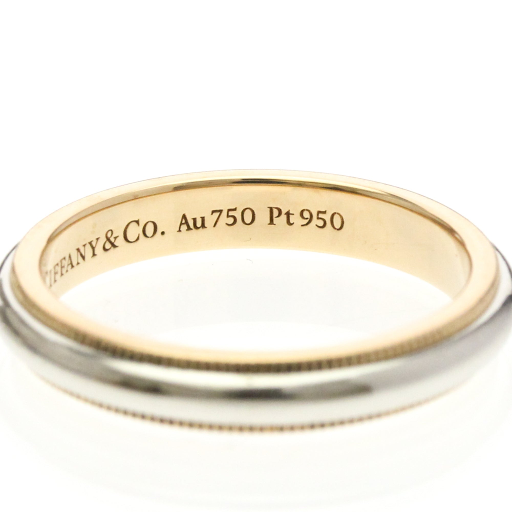 Tiffany & Co. Two-Tone Milgrain Wedding Band Platinum And 18K Pink Gold Pink Pink_Gold Ring Jewelry (Pre-Owned)