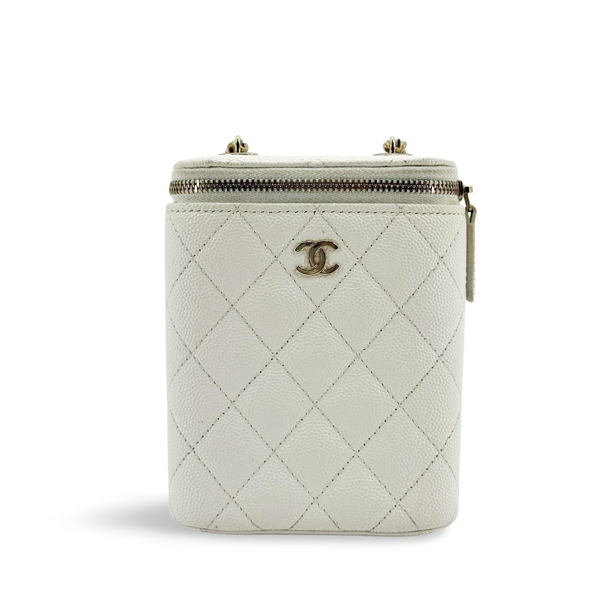 Chanel Vertical Classic Vanity Case With Chain Quilted Caviar White Calfskin Crossbody Bag Bag (Pre-Owned)