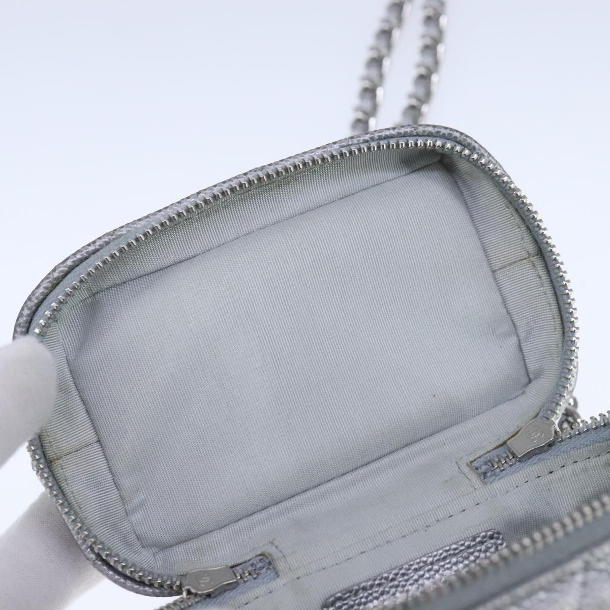 Chanel Classic Vanity Case With Chain Quilted Caviar Silver Leather Shoulder Bag Bag (Pre-Owned)