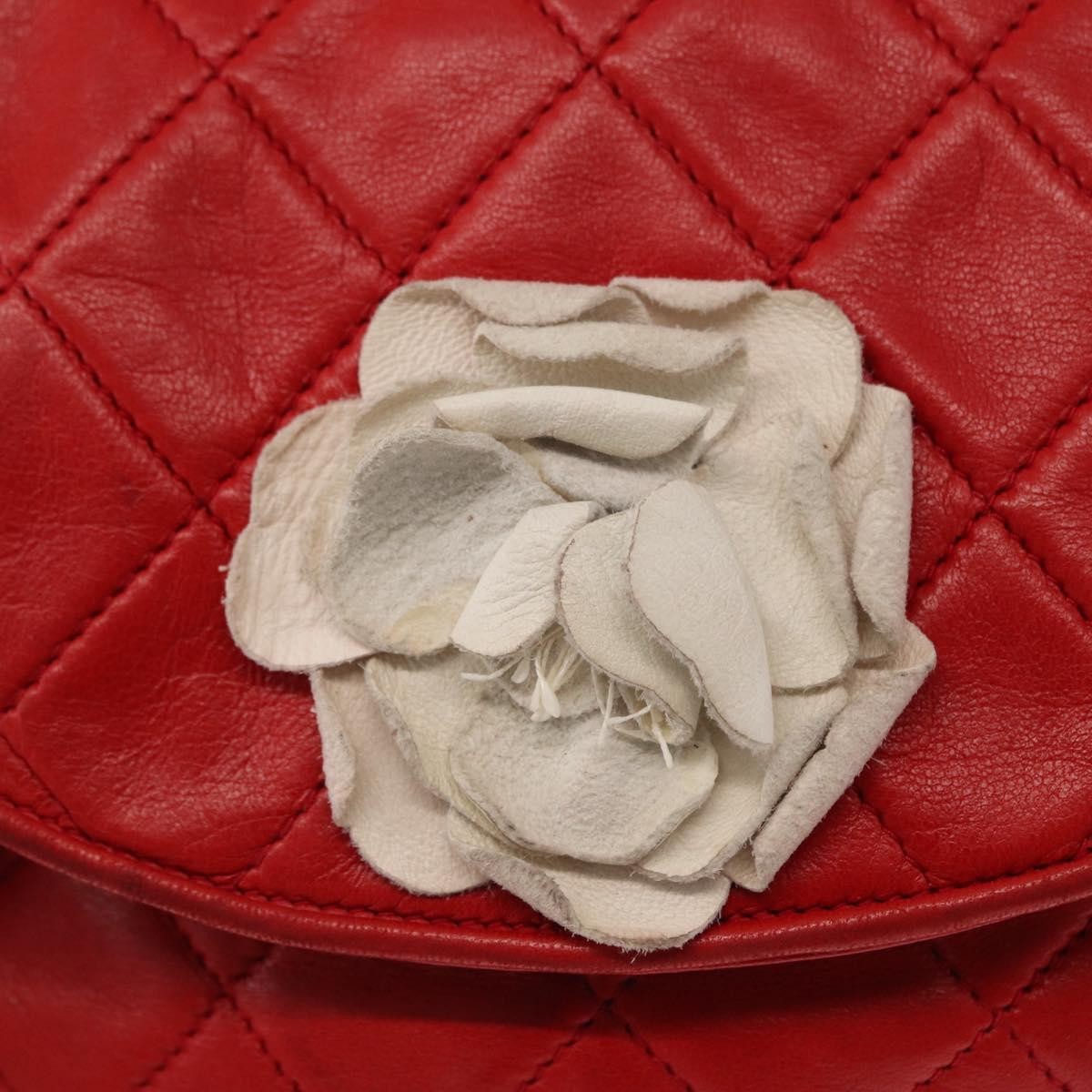 Chanel Camellia Rounded Clutch Satin And Leather Red Leather Shoulder Bag Bag (Pre-Owned)
