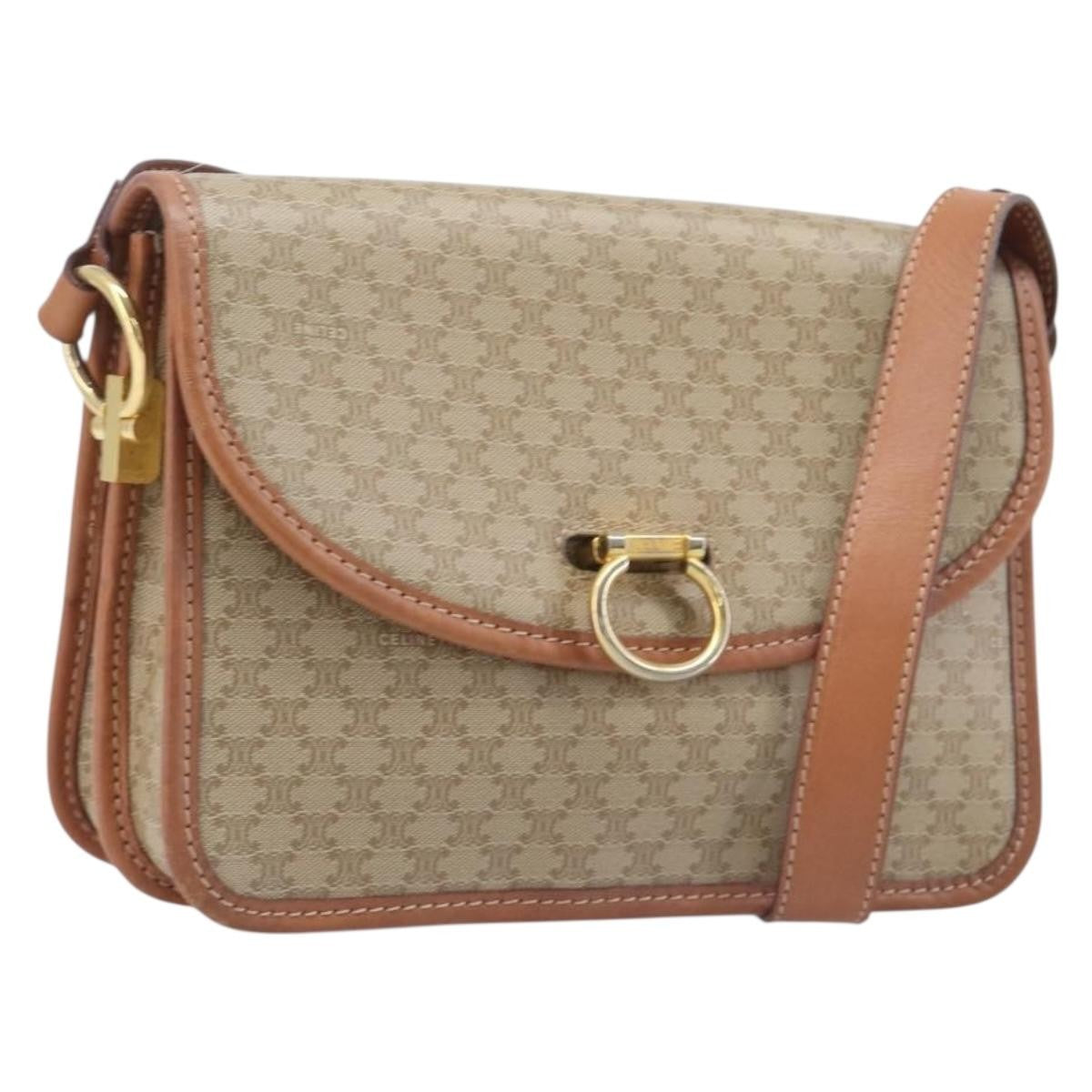 Celine Macadam Shoulder Canvas Beige Canvas Crossbody Bag Bag (Pre-Owned)