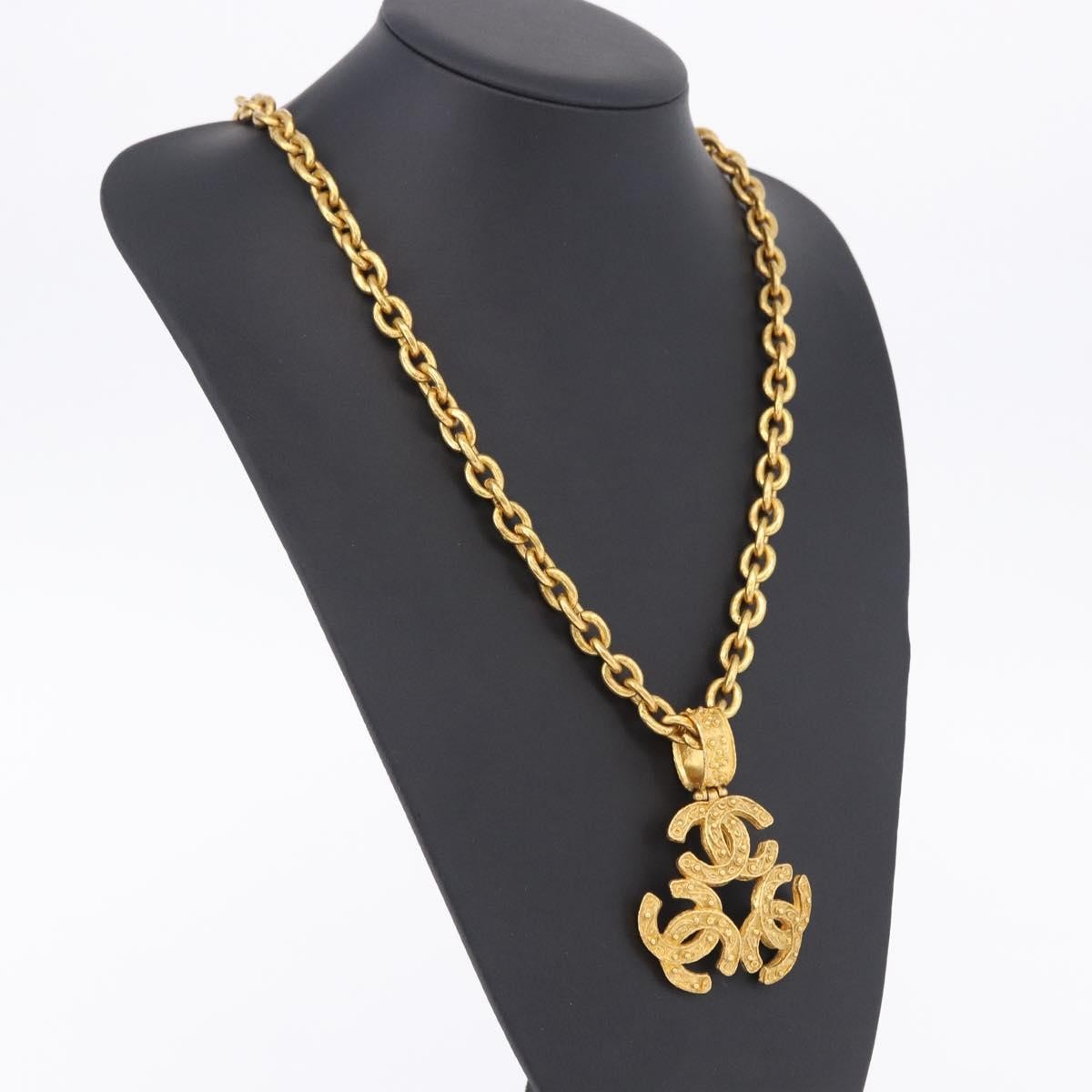 Chanel Vintage Triple Cc Chain Metal Gold Metal Necklace Jewelry (Pre-Owned)