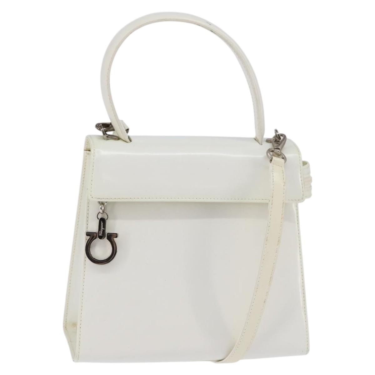 Salvatore Ferragamo Gancini Patent Leather White Patent_Leather Handbag (Pre-Owned)