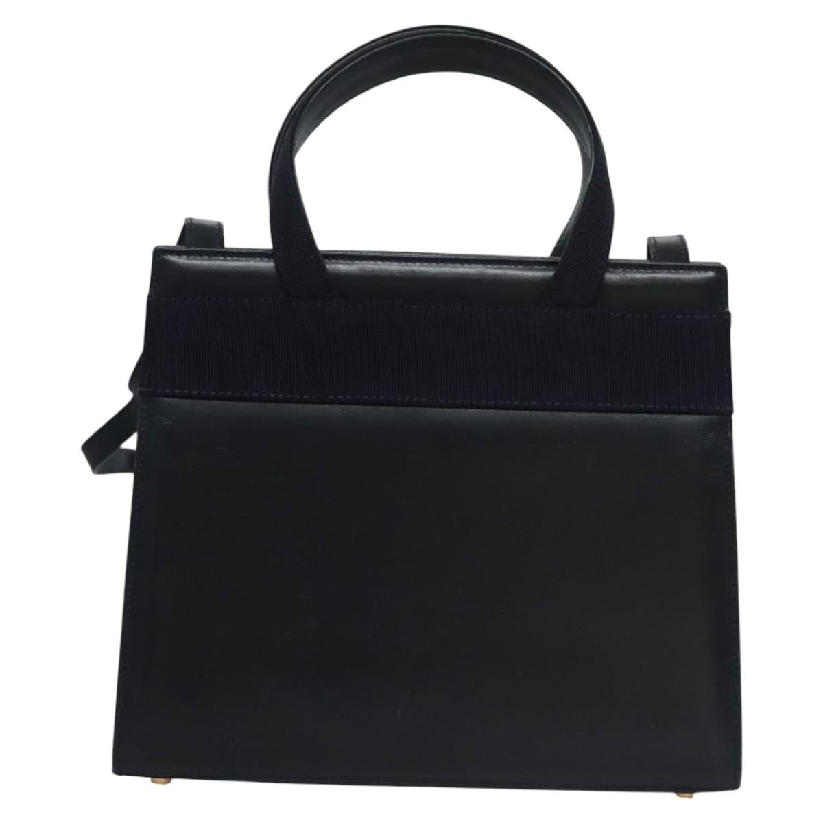 Salvatore Ferragamo Convertible Vara Bow Tote Leather Navy Leather Handbag (Pre-Owned)