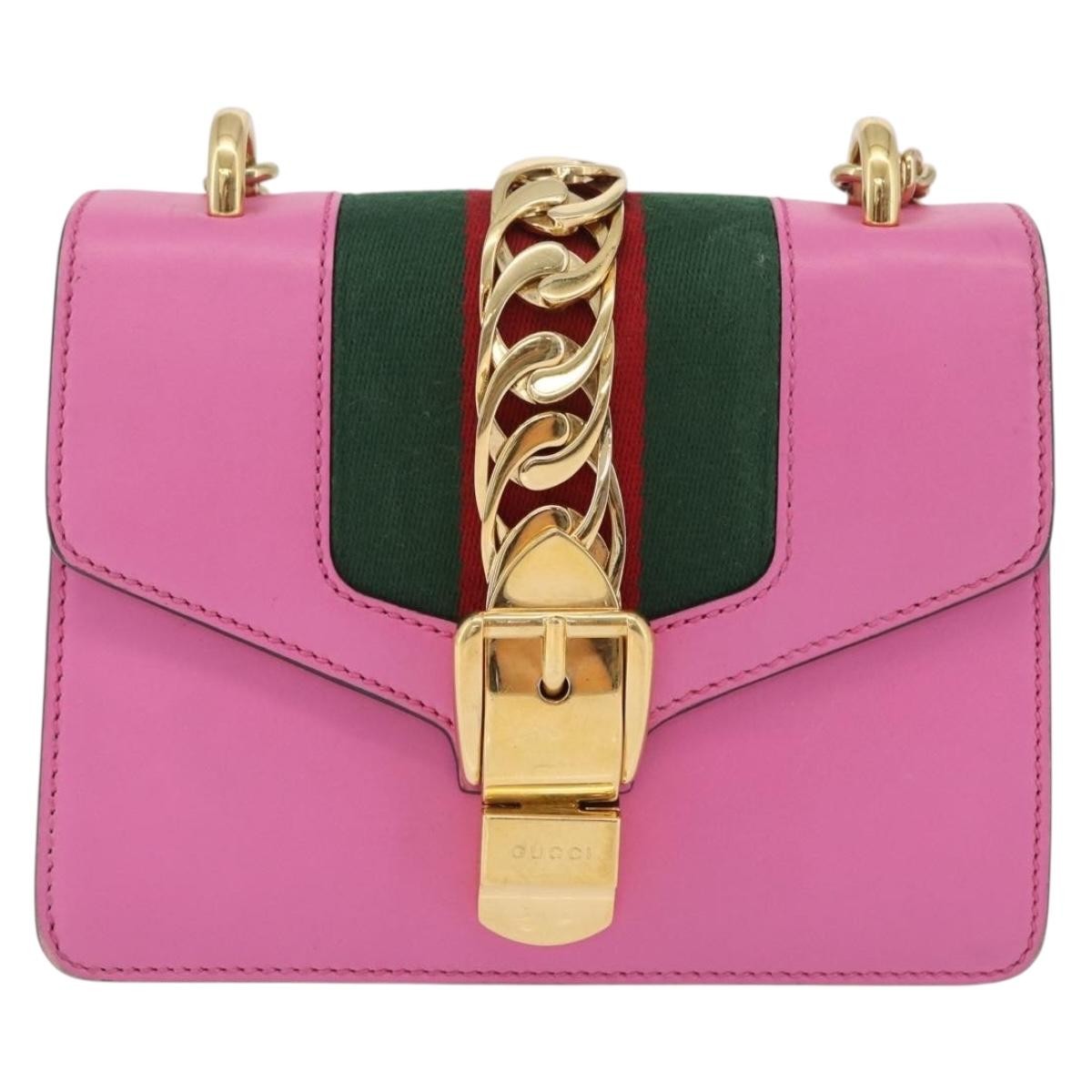 Gucci Sylvie Chain Leather Pink Leather Shoulder Bag Bag (Pre-Owned)