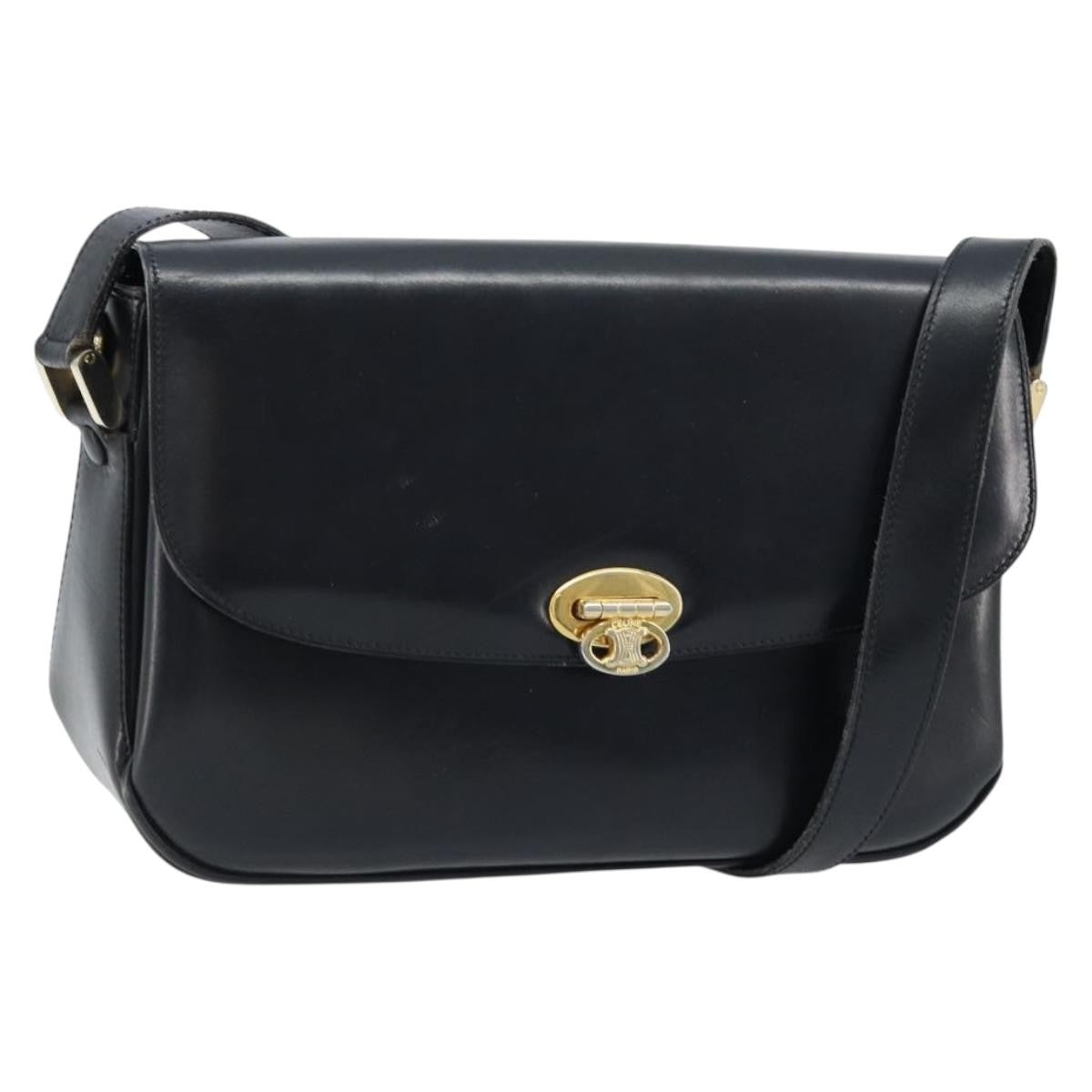 Celine Shoulder Leather Black Leather Shoulder Bag Bag (Pre-Owned)
