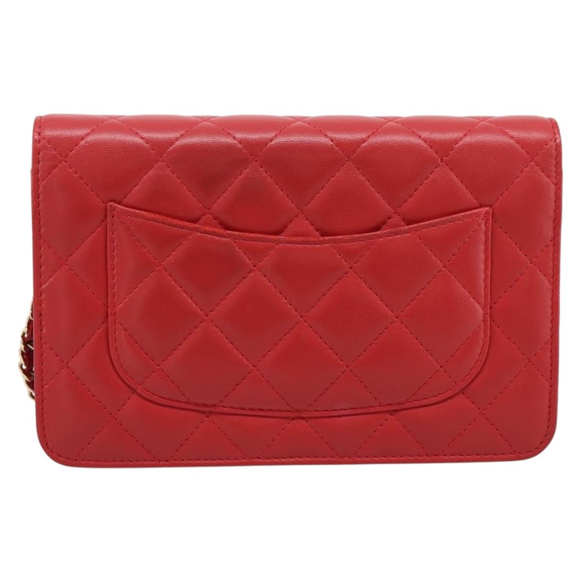 Chanel Wallet On Chain Quilted Lambskin Red Leather Wallets Accessory (Pre-Owned)