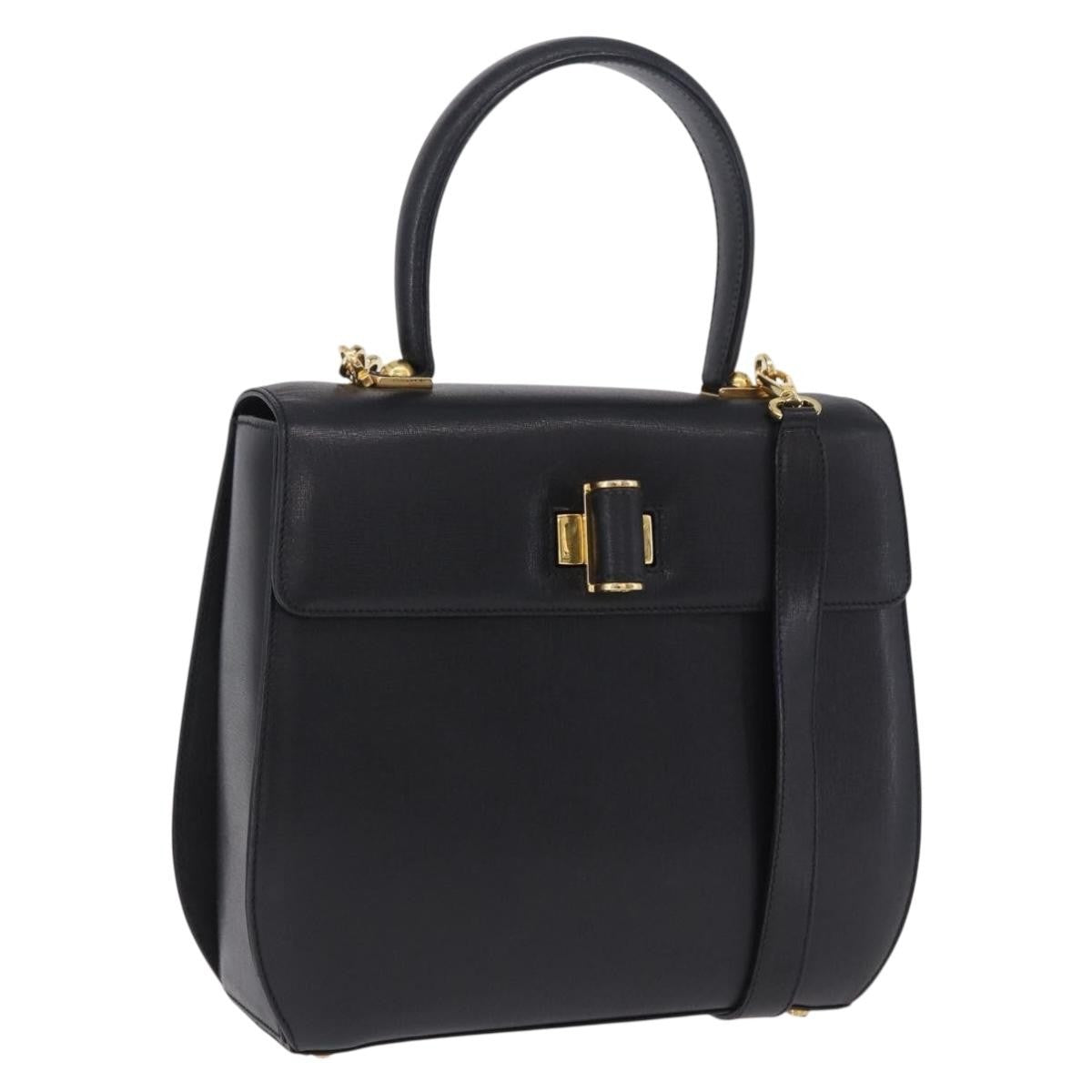 Salvatore Ferragamo Gancini Leather Black Leather Handbag (Pre-Owned)