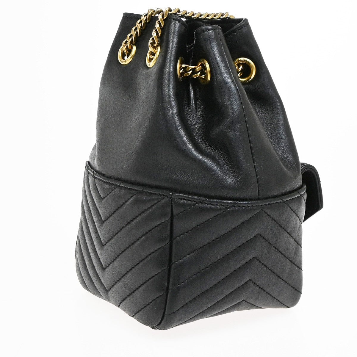 Saint Laurent Joe Bucket Matelasse Chevron Leather Black Leather Handbag (Pre-Owned)