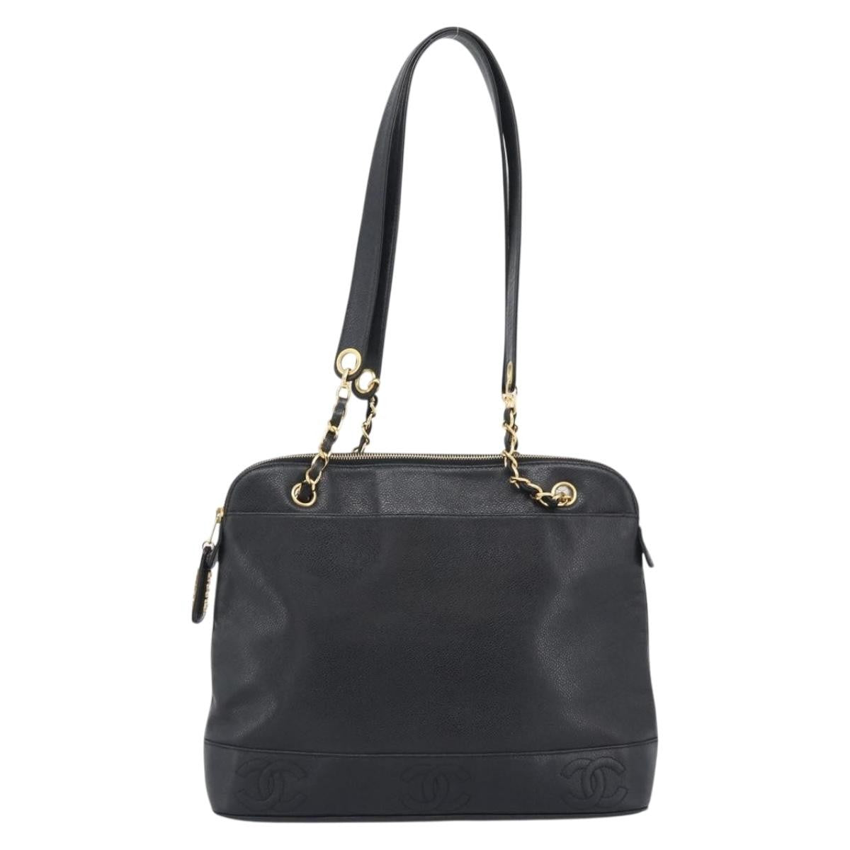 Chanel Triple Cc Chain Shoulder Caviar Leather Black Leather Shoulder Bag Bag (Pre-Owned)