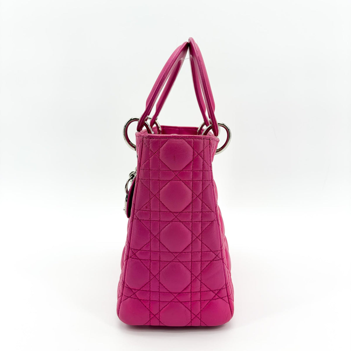 Christian Dior Lady Dior Bag Cannage Quilt Lambskin Pink Leather Handbag (Pre-Owned)
