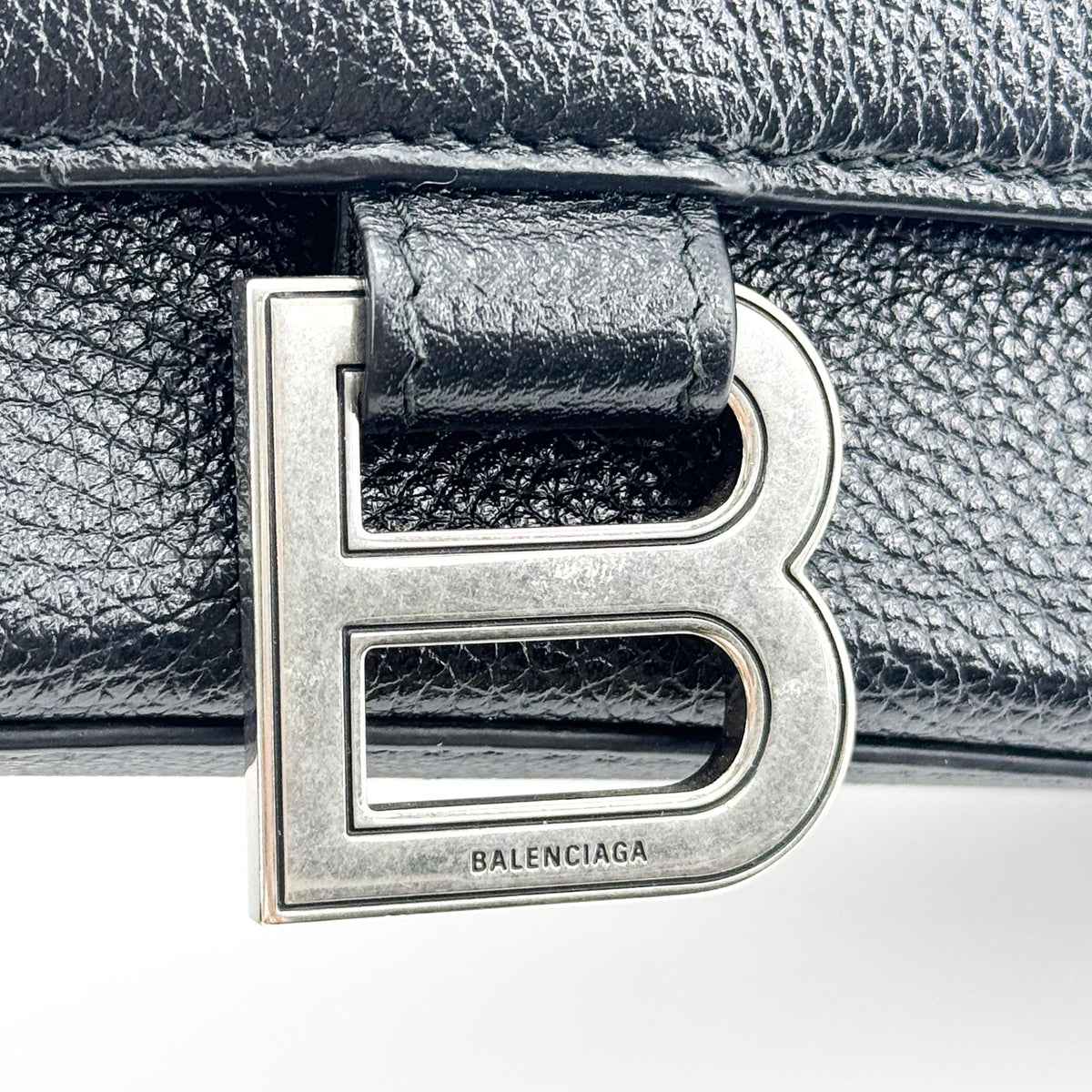 Balenciaga Hourglass Top Handle Leather Black Leather Handbag (Pre-Owned)